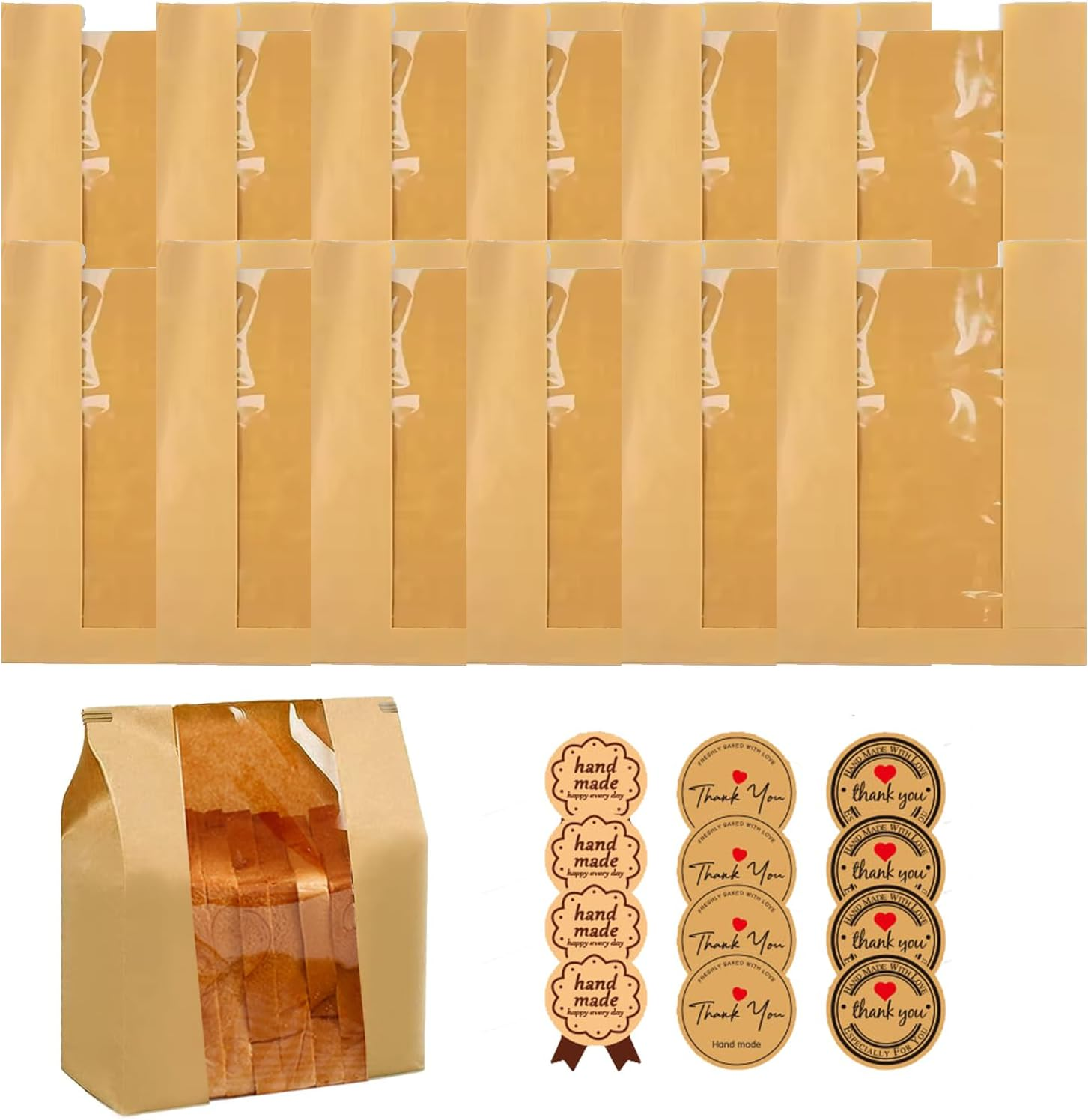 100PCS Bread Bags Kit for Sourdough Rounds,Sour Dough Bread Bag,Cookie Pastry Bag with Sea,Paper Bread Bags for Sourdough,Bakery Supplie,Bread Bags for Homemade Bread,Paper Bags with Label Sticker image number 3