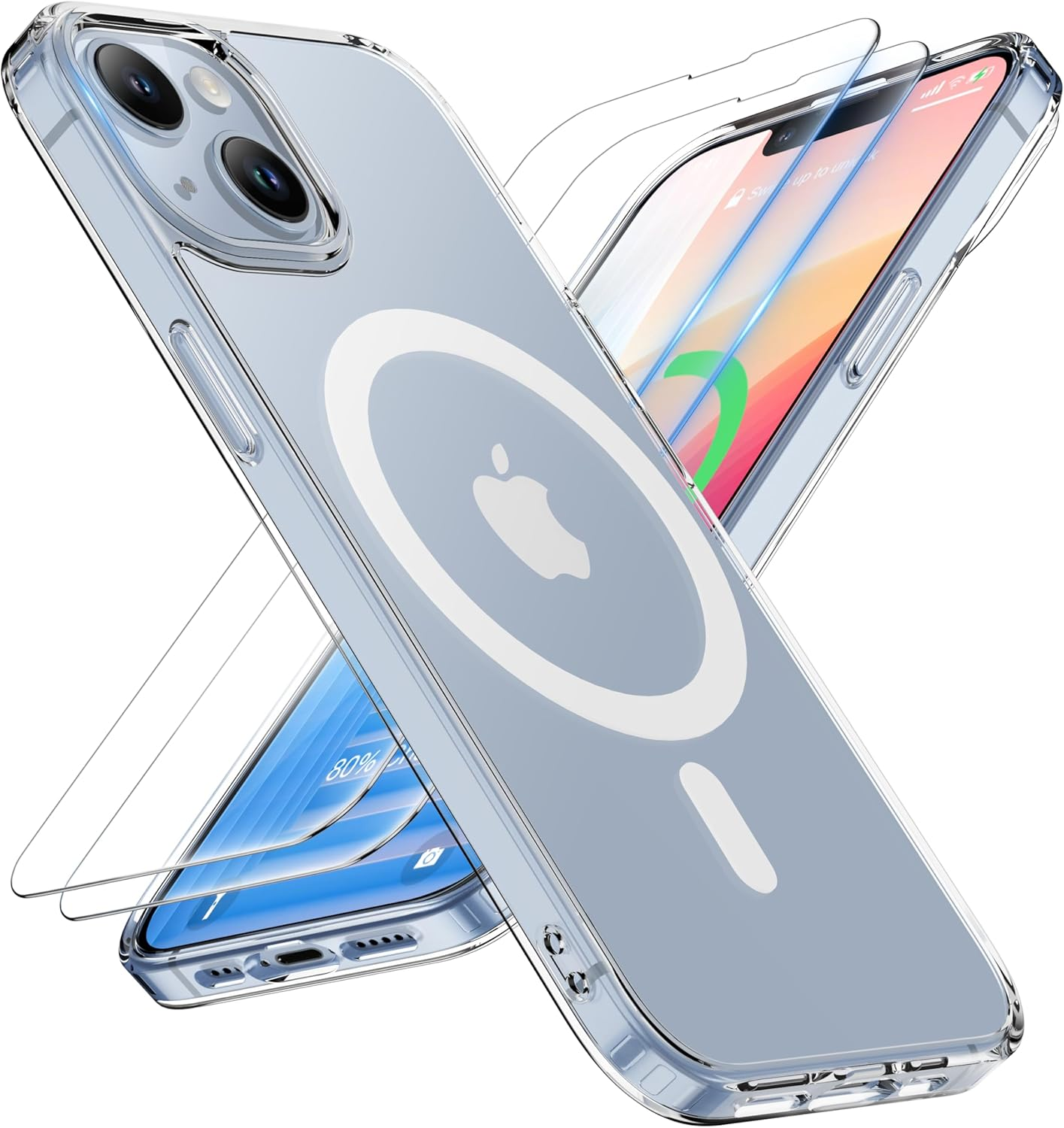 ORETECH Magnetic for Iphone 14 Case,Iphone 13 Case with [2X Screen Protector] Compatible with Magsafe Wireless Charging Protective Shockproof Military Protection Clear Back Case,Clear