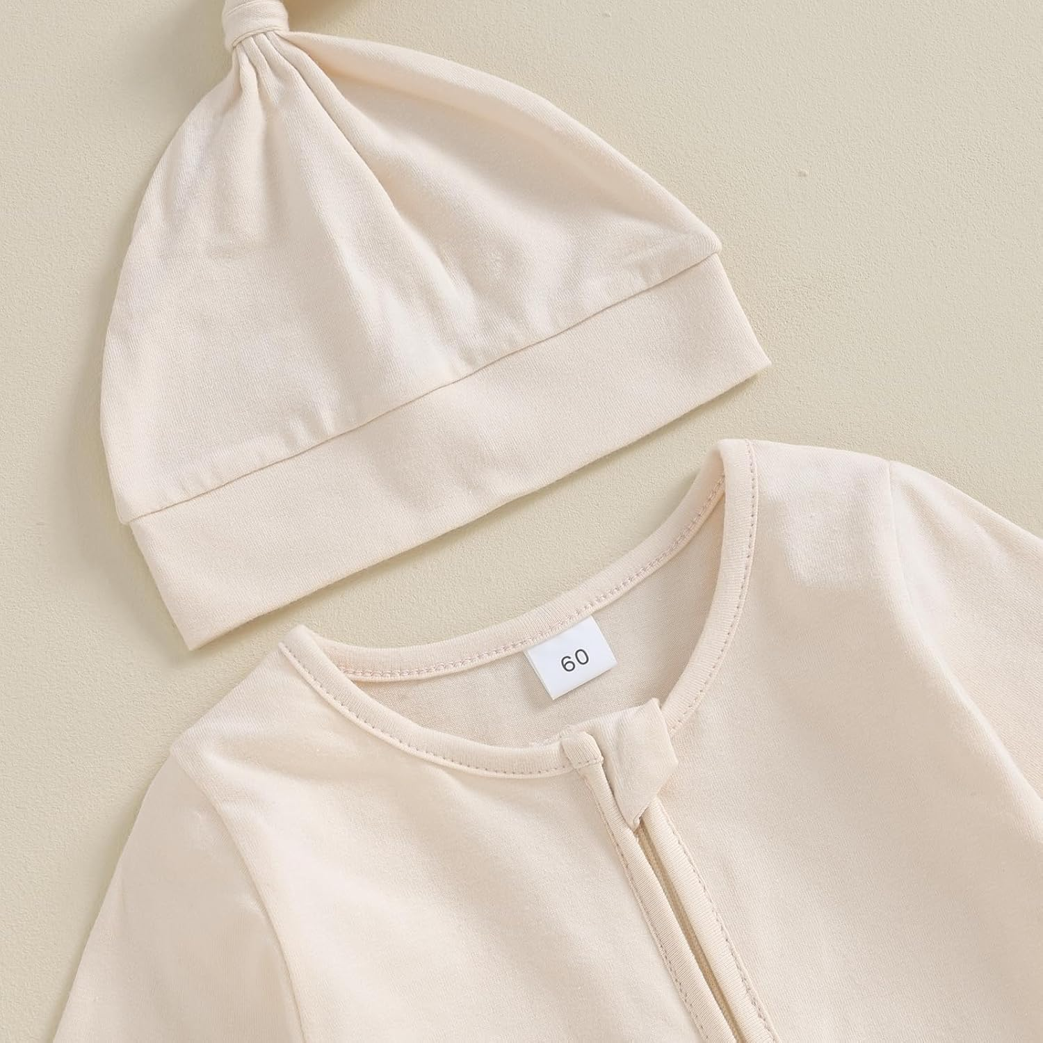 Newborn Baby Girl Boy Clothes Infant Long Sleeve Soild Footed Romper Zipper Footie Jumpsuit with Hat Fall Outfit image number 5