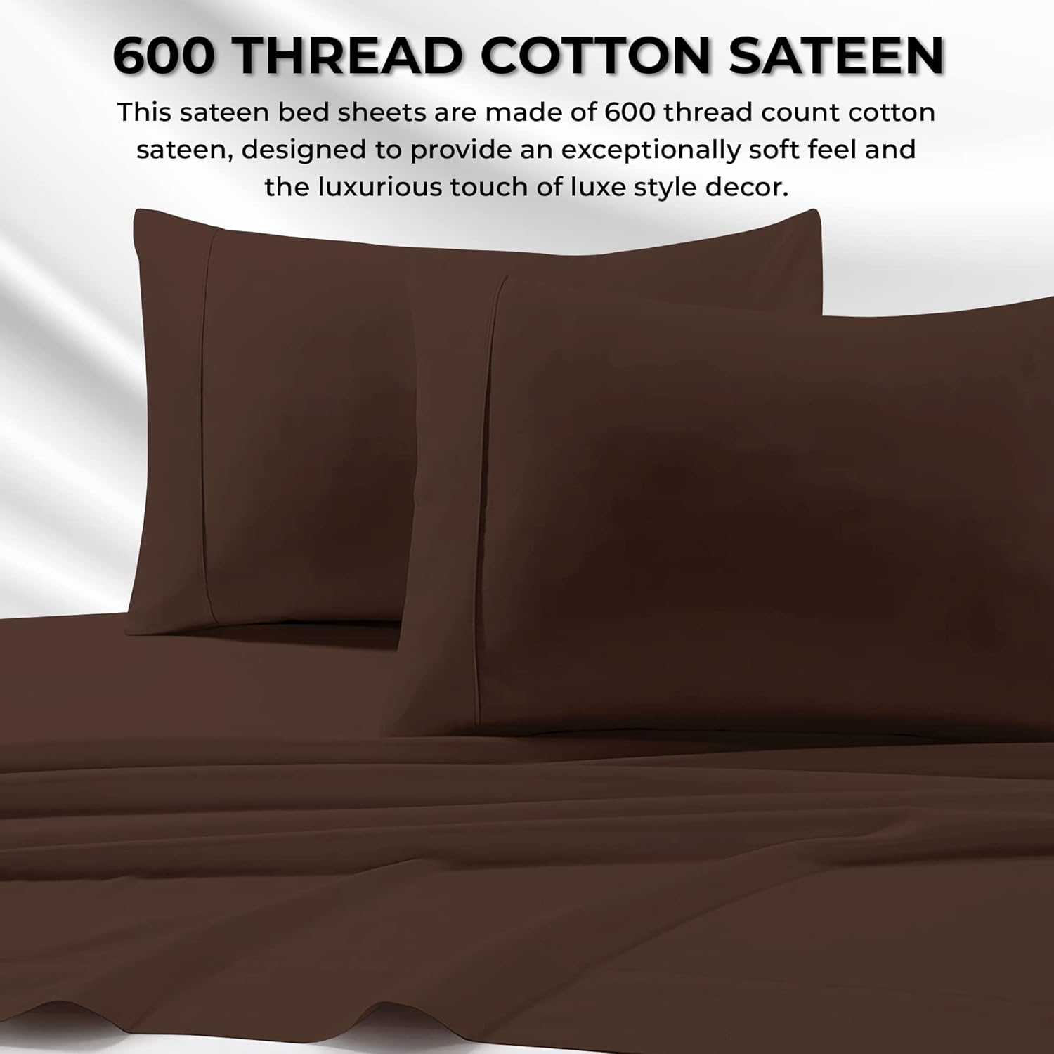 Tribeca Living 600 Thread Count Egyptian Cotton Sateen Extra Deep Pocket Sheet Set, California King, Chocolate