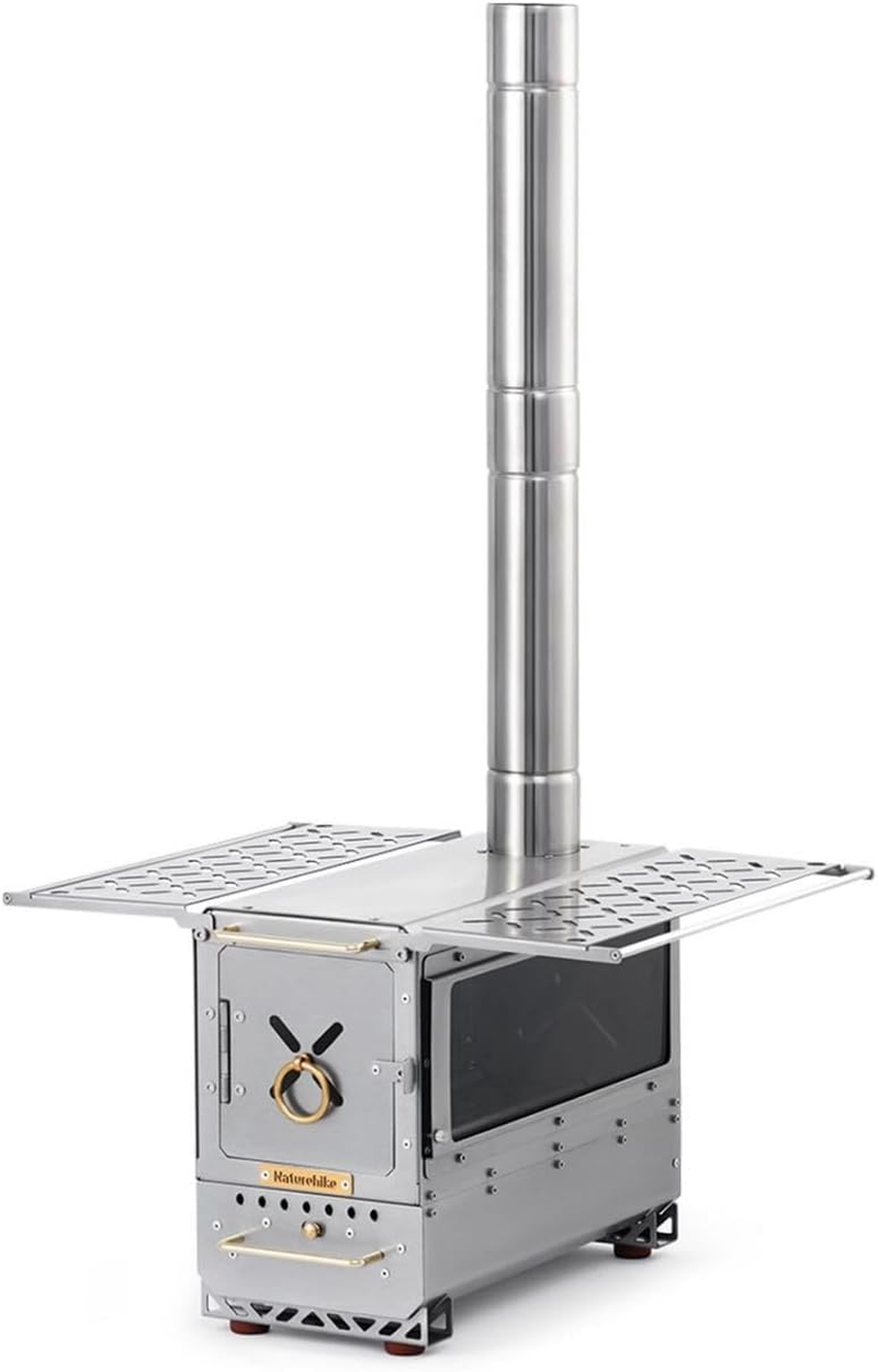 Naturehike 201 Stainless Steel Portable Outdoor Wood Burning Stove, 17.85Lbs Heater Burner with Fireproof Glass Window, Outdoor Camping Stove Oven for Back Packing, Fishing, Hiking, Picnic BBQ, Gray image number 4