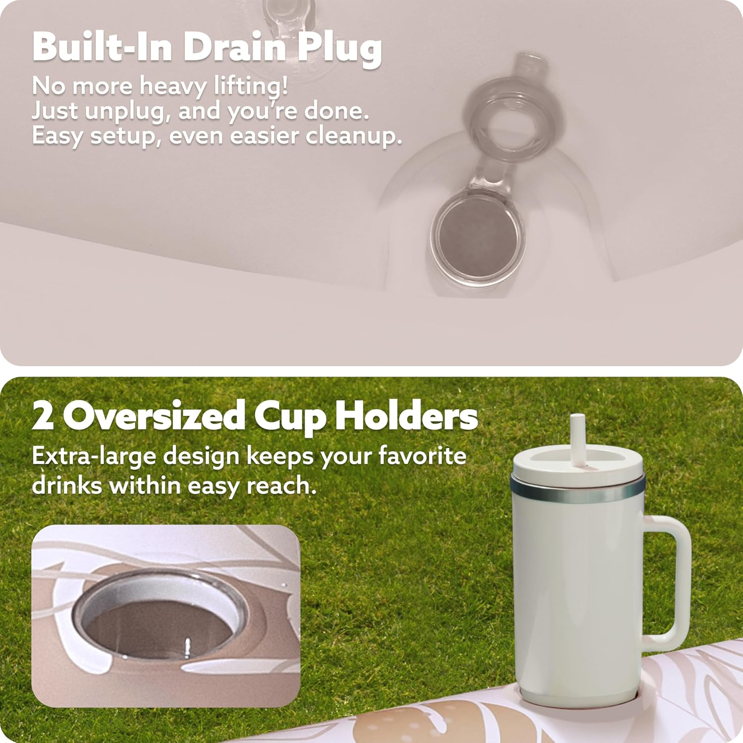 SLOOSH Inflatable Tanning Pool Lounger Float,72" X 65" Pool Floats Adult with Pillow,Luxury Fabric Large Suntan Tub Raft Floatie,Sunbathing Bed Lounge for Water Blow up Kids Ball Pit Party Gifts image number 4