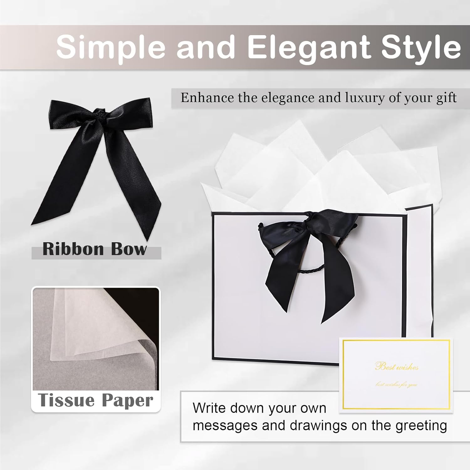 Jotia 3 Sets 28X20X10Cm Gift Bags with Bow Ribbon, Including 3Pcs Gift Bags with 6Pcs Tissue Paper 3 Greeting Cards, Paper Bag with Handle for Birthday Graduation Anniversary Christmas (White) - Pink image number 5