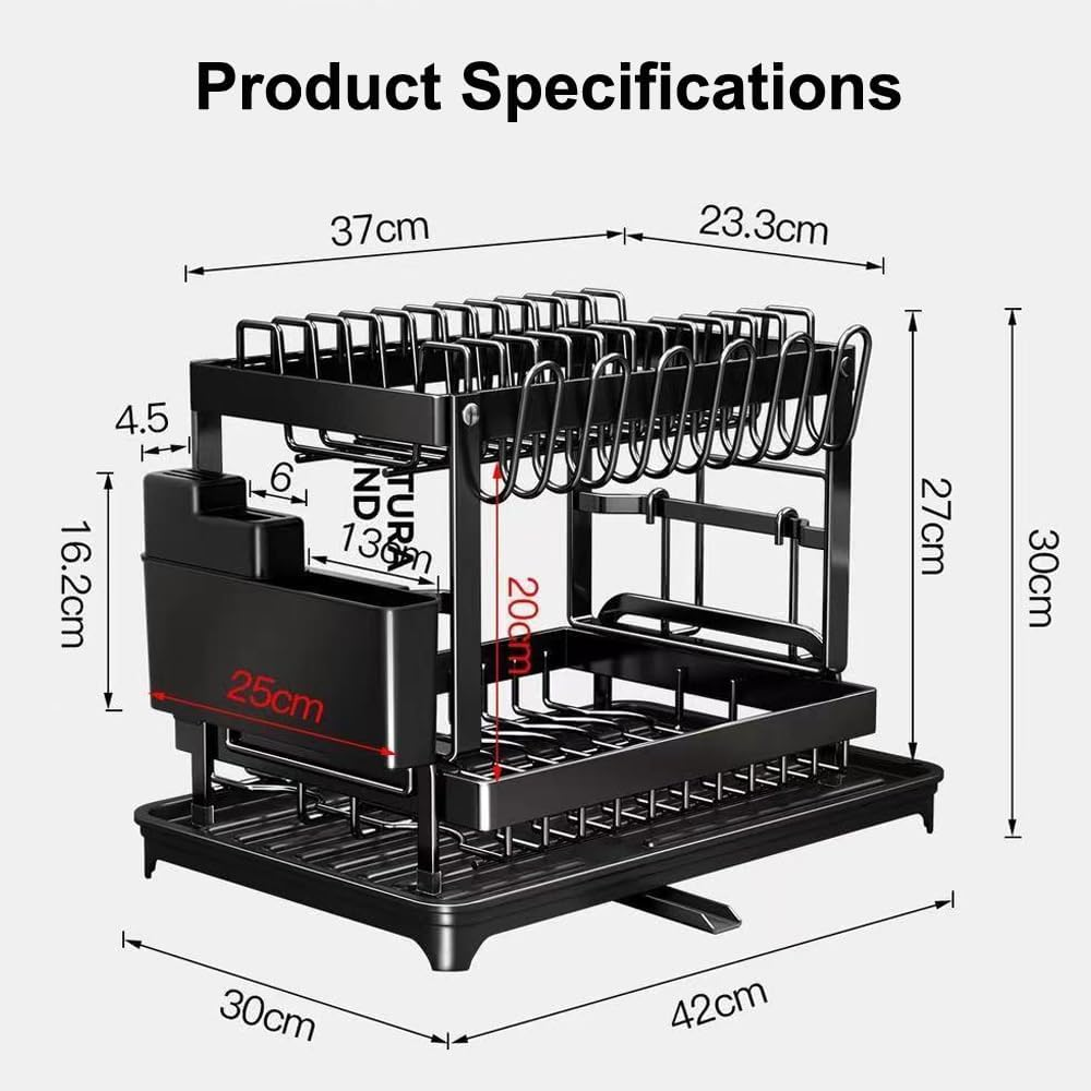 Dish Drying Racks for Kitchen Counter Large Capacity Double-Layer Dish Drying Rack - with Knife/Utensil & Cutting Board Holder, Drainage Tray image number 1