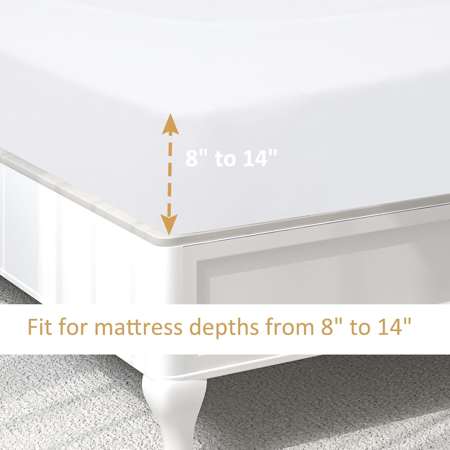 Piccocasa Box Spring Cover Stretchy Fabric Wrap around 4 Sides Bed Skirt Wrinkle Free for Home, Elastic Mattress Cover Fits Mattress up to 14" White Queen image number 4