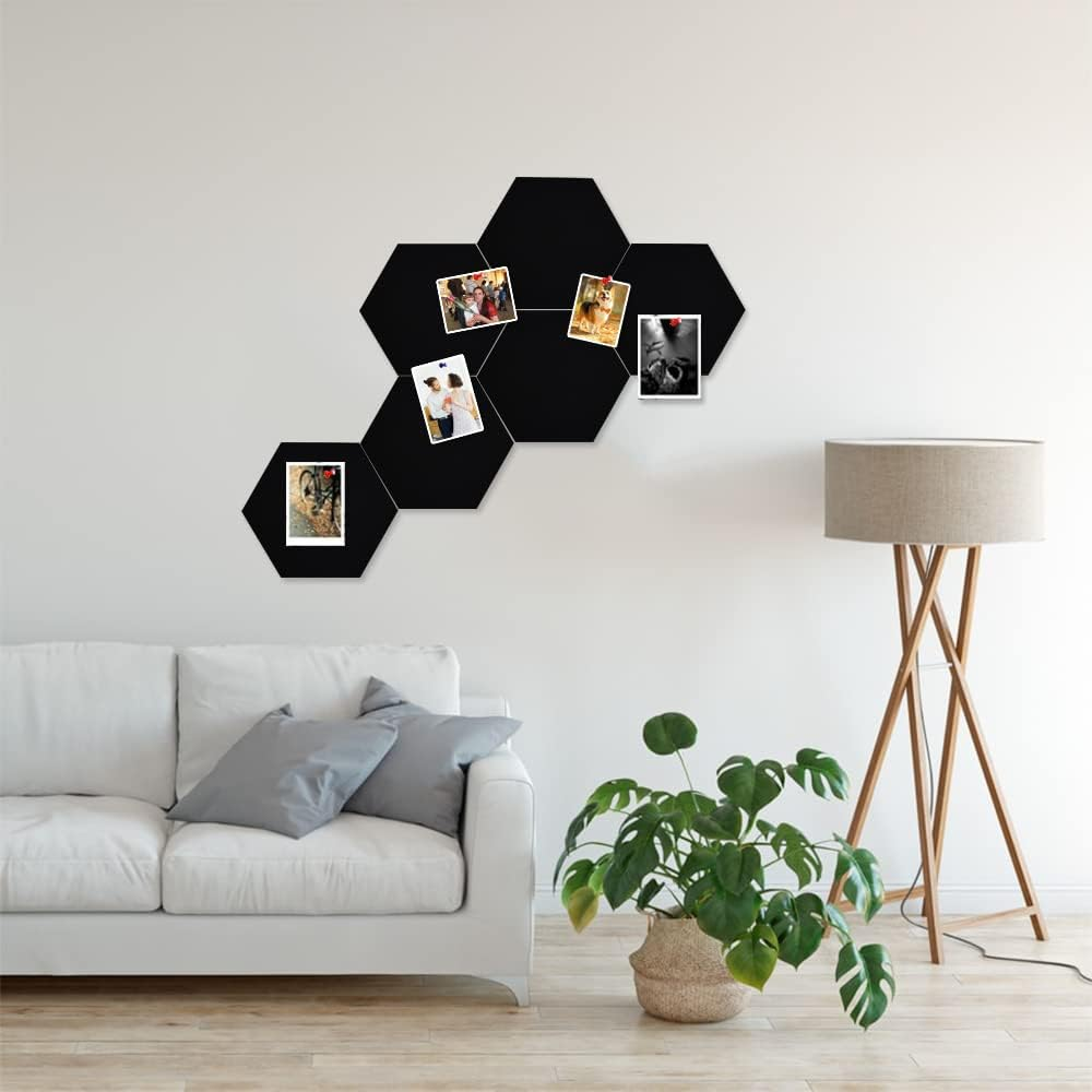 Vuzvuv 6 Pcs Hexagon Bulletin Board with 50 Pushpins & Sticky Note Adhesive Cork Board for Wall，Felt Pin Board for School，Office Decor（Black） image number 3