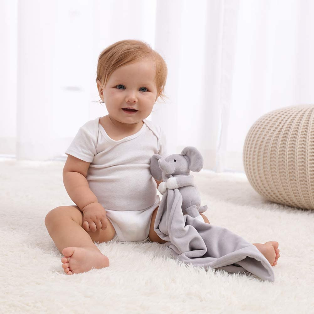 Apricot Lamb Stuffed Animals Security Blanket Gray Elephant Infant Nursery Character Blanket Luxury Snuggler Plush(Gray Elephant, 14 Inches) image number 6