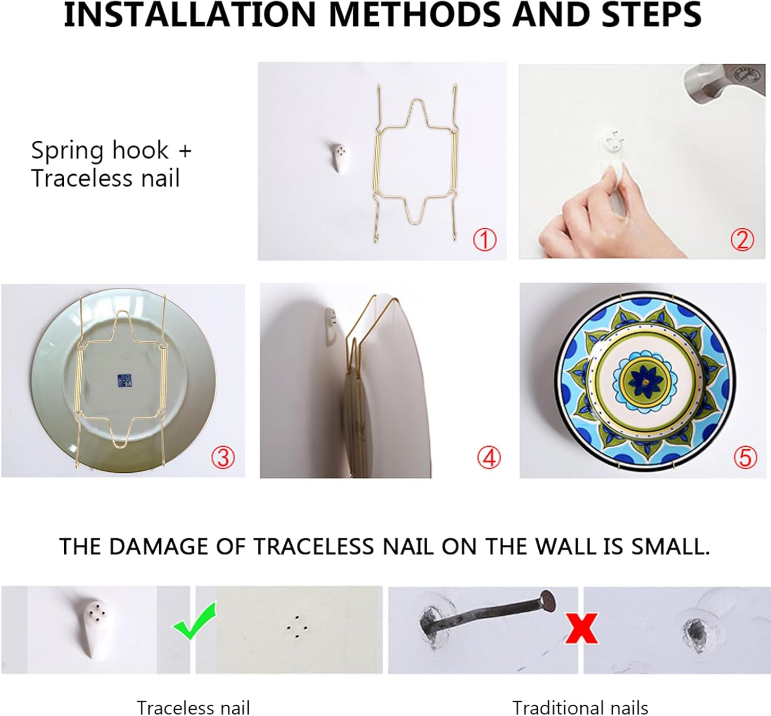 Healeved Invisible Plate Hanger Wall Plate Hanger: 4Pcs Stainless Steel Decorative Wire Plate Holders Hanging Wall Hook Dish Hanger for Antique Plates Art Decor Wall Plate Hangers image number 5