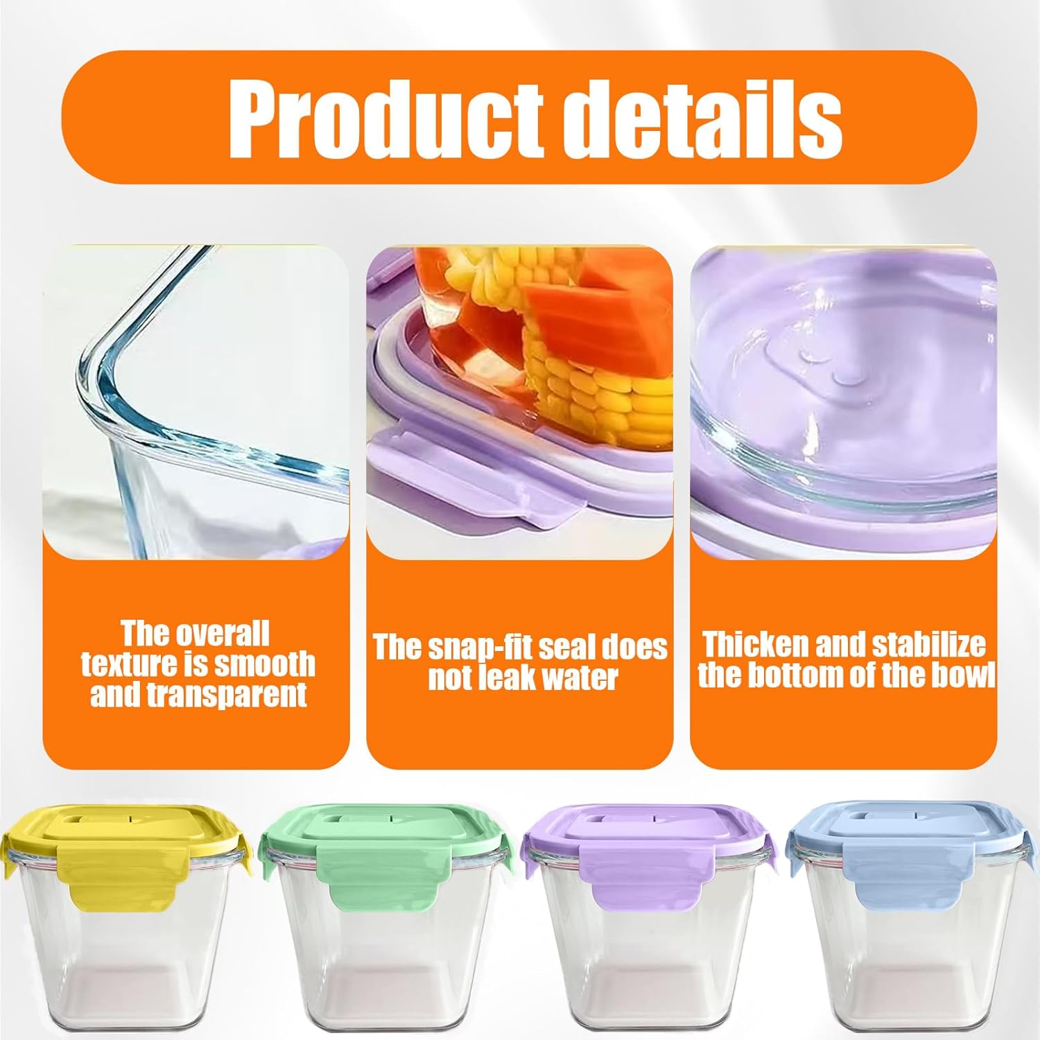 Glass Food Storage Containers, 4 Piece Set of Glass Meal Prep Containers with Lid, Microwave and Refrigerator Safe, Suitable for Oat, Fruits, Salads, Lunches Etc.