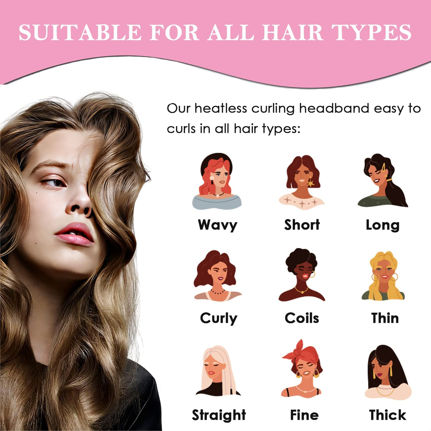 Satin Heatless Curler Set, Soft No-Damage Pearl Cotton Curling Rod Headband for Long Hair, Overnight Styling Tool with 2 Hair Loops DIY Rollers (Blue) - Pink image number 7