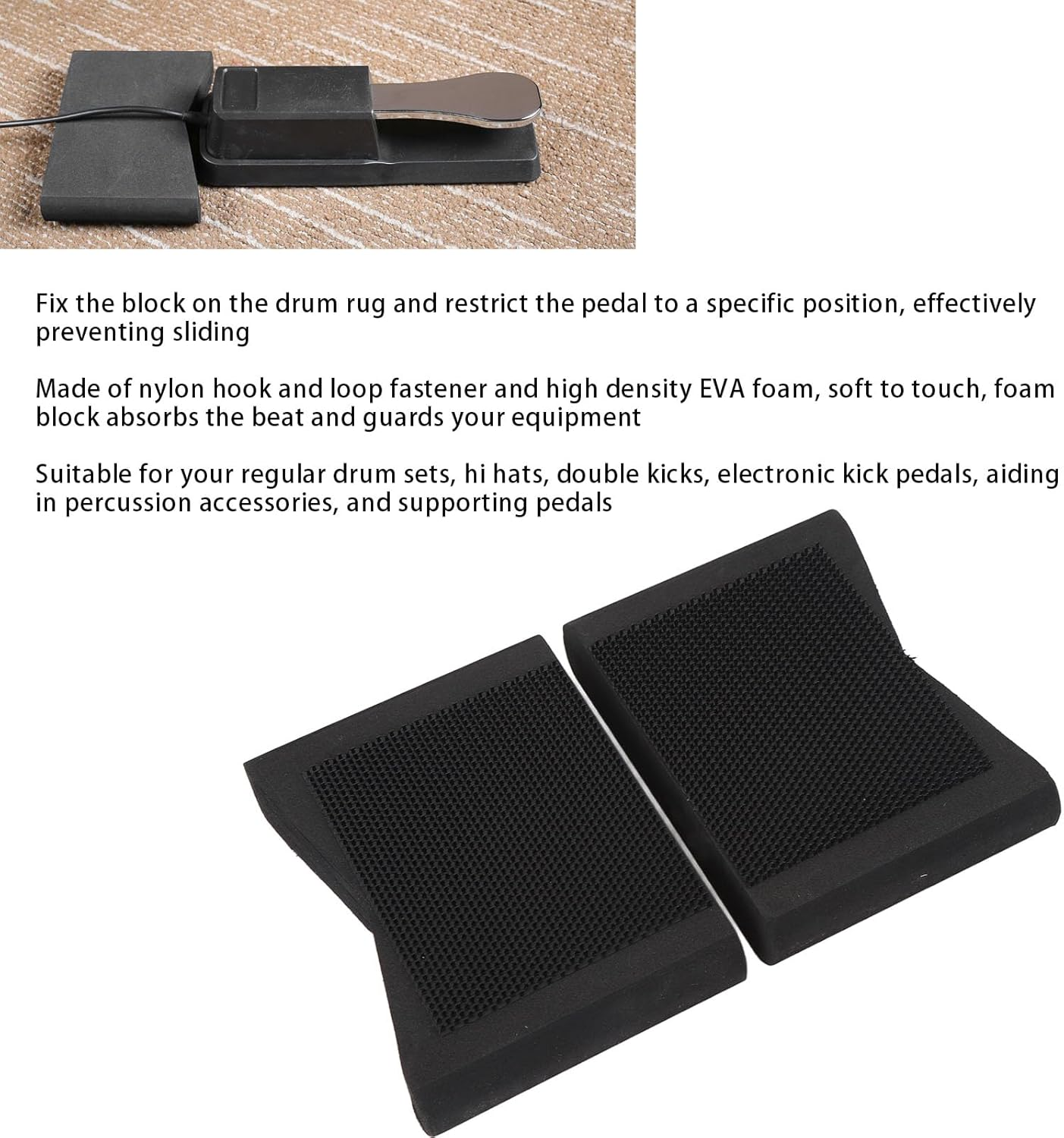 2Pcs Bass Drum Anchor System, EVA anti Slip Jazz Drum Stopper Damper, Stop Drum Creep Slipping Pedal for Hihats Regular Drum Electronic Kick Pedals