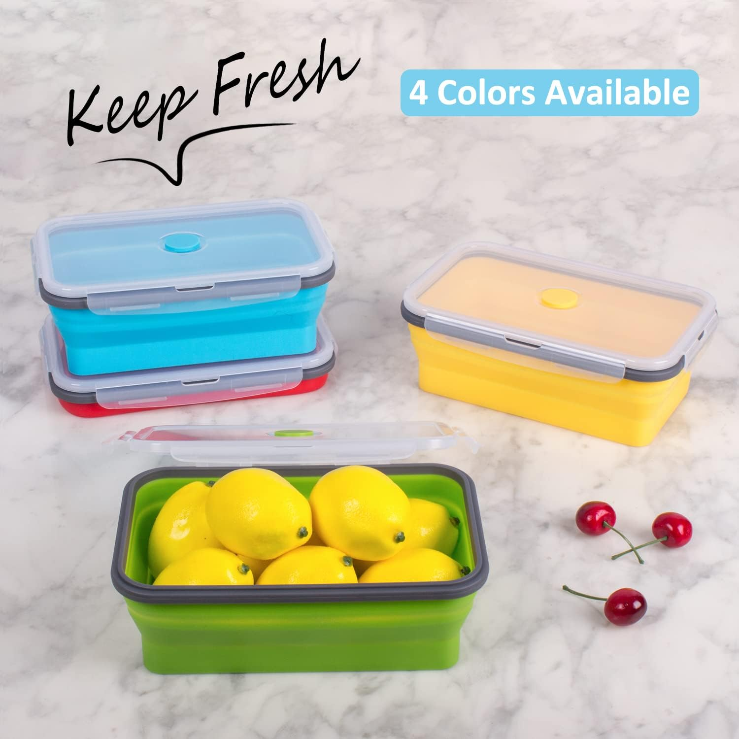 Collapsible Food Storage Containers with Airtight Lid, 40.5 Oz, Large Kitchen Stacking Silicone Collapsible Meal Prep Container Set for Leftover, Microwave Freezer Dishwasher Safe, 4 Colors, Set of 4 image number 4