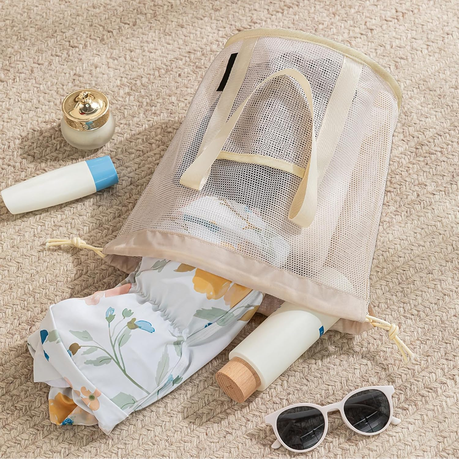 Mesh Shower Bags &ndash; Portable Mesh Design, Waterproof Pouch Organizer Quick-Dry Weave, Toiletry Carrier Breathable Storage Form, Bath Tote Multi-Compartment Layout | Dorm Travel Gym Swim image number 5