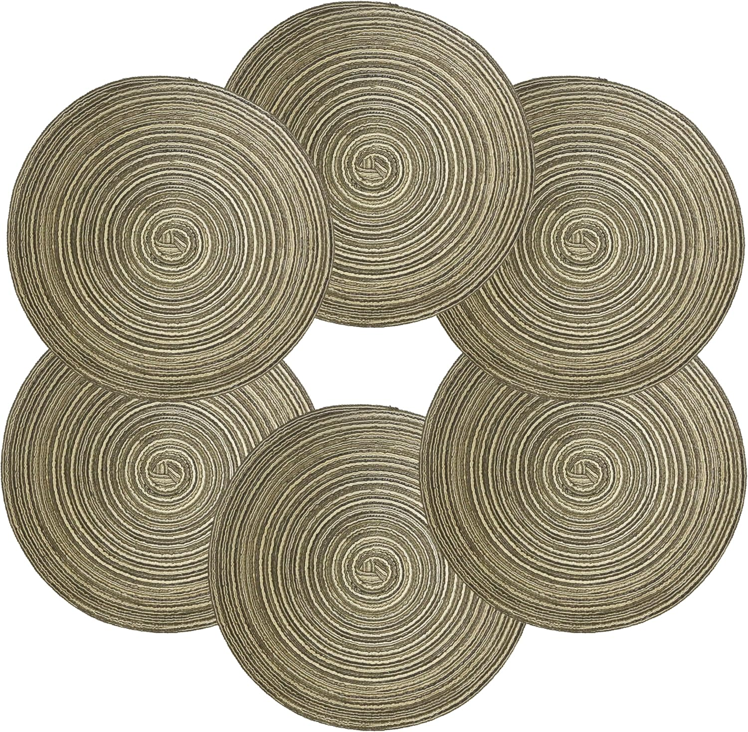 15 Inch round Placemats Heat-Resistant Stain Resistant Anti-Skid Washable Polyproplene Table Mats Braided Placemats (Set of 6,Brown) image number 2