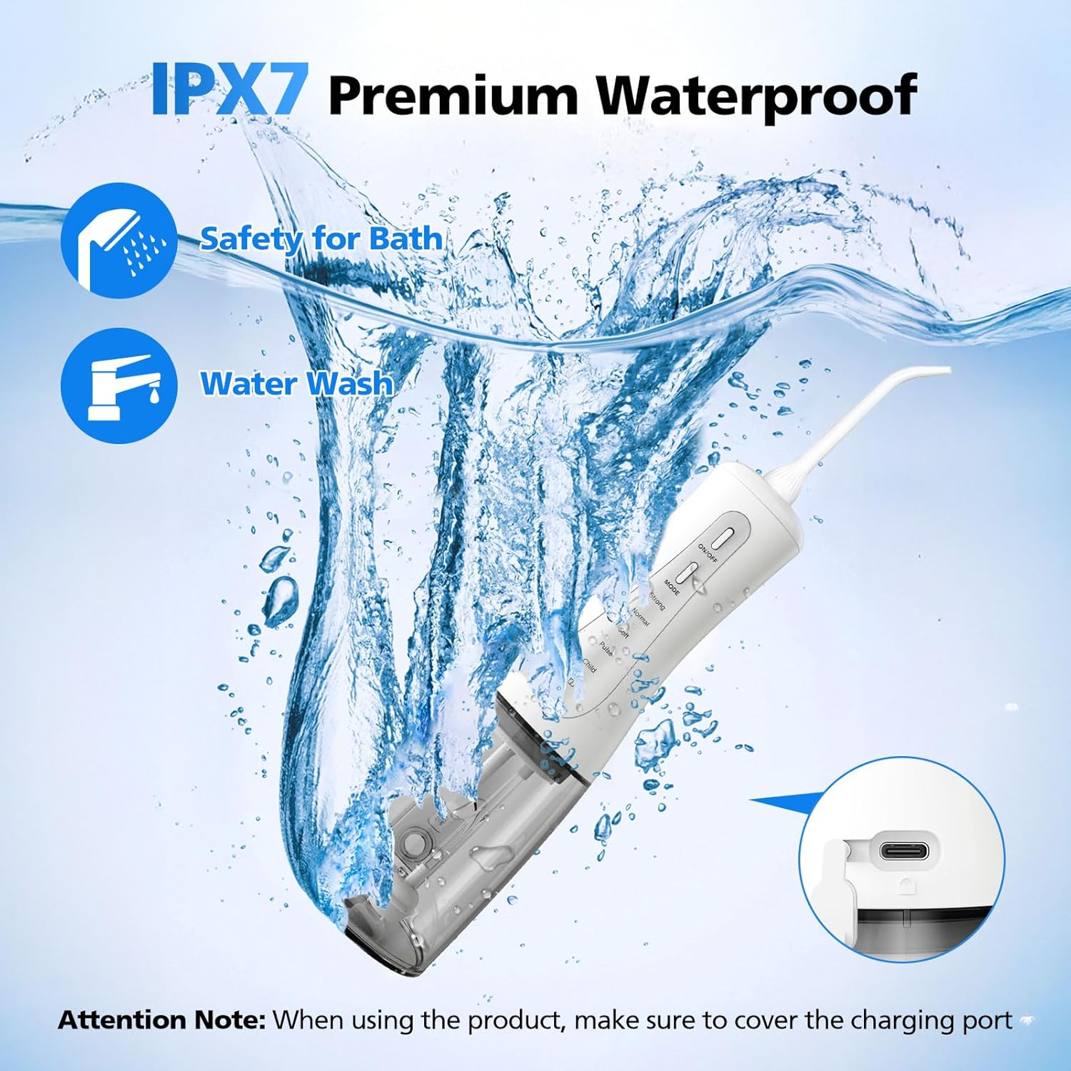 Water Flosser Oral Irrigator for Oral Care with 6 Tips 5 Modes 350Ml Ultra Water Tank IPX7 Waterproof Rechargeable and Portable Cordless Deep Clean Teeth for Home &Travel - White+Grey image number 5