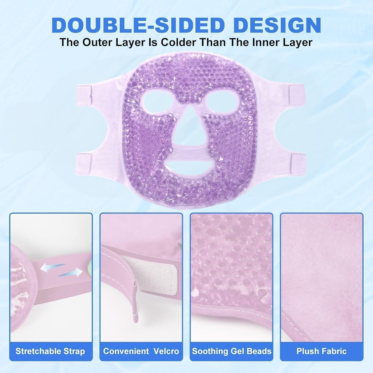 Gel Face Eye Mask, Facial Cold Hot Compress, Sleeping Heat Ice Spa Therapy Pack, Reduce Puffy Dark Circles Bags under Eyes, Migraines Headaches Sinus Pressure Stress Relief Relaxation, Skin Care (Purple) image number 3