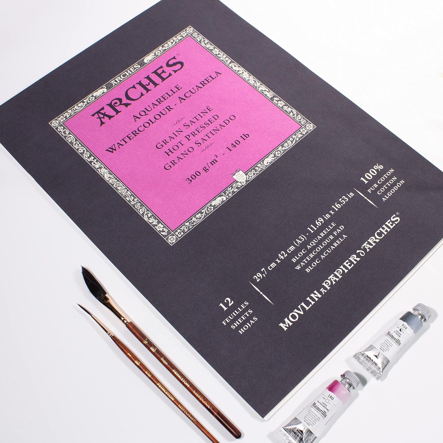 Arches Hot Pressed 300 GSM A3 Watercolour Paper Pad, Natural White, (12 Sheets) image number 4