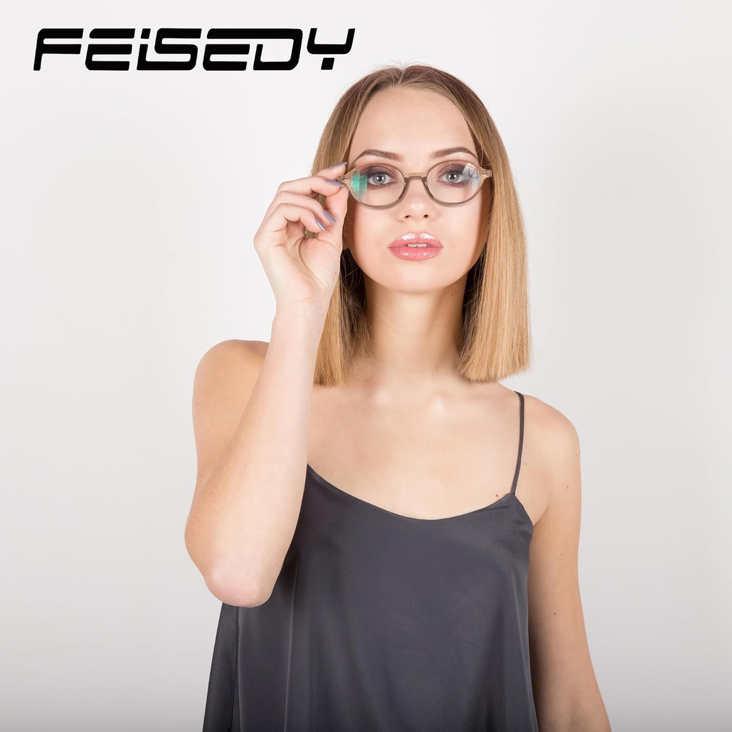 FEISEDY Vintage Oval Blue Light Glasses for Women Men Stylish Lightweight 90S Eyeglasses Fake Nerd Y2K Eyewear Frame B0242 - Black image number 5