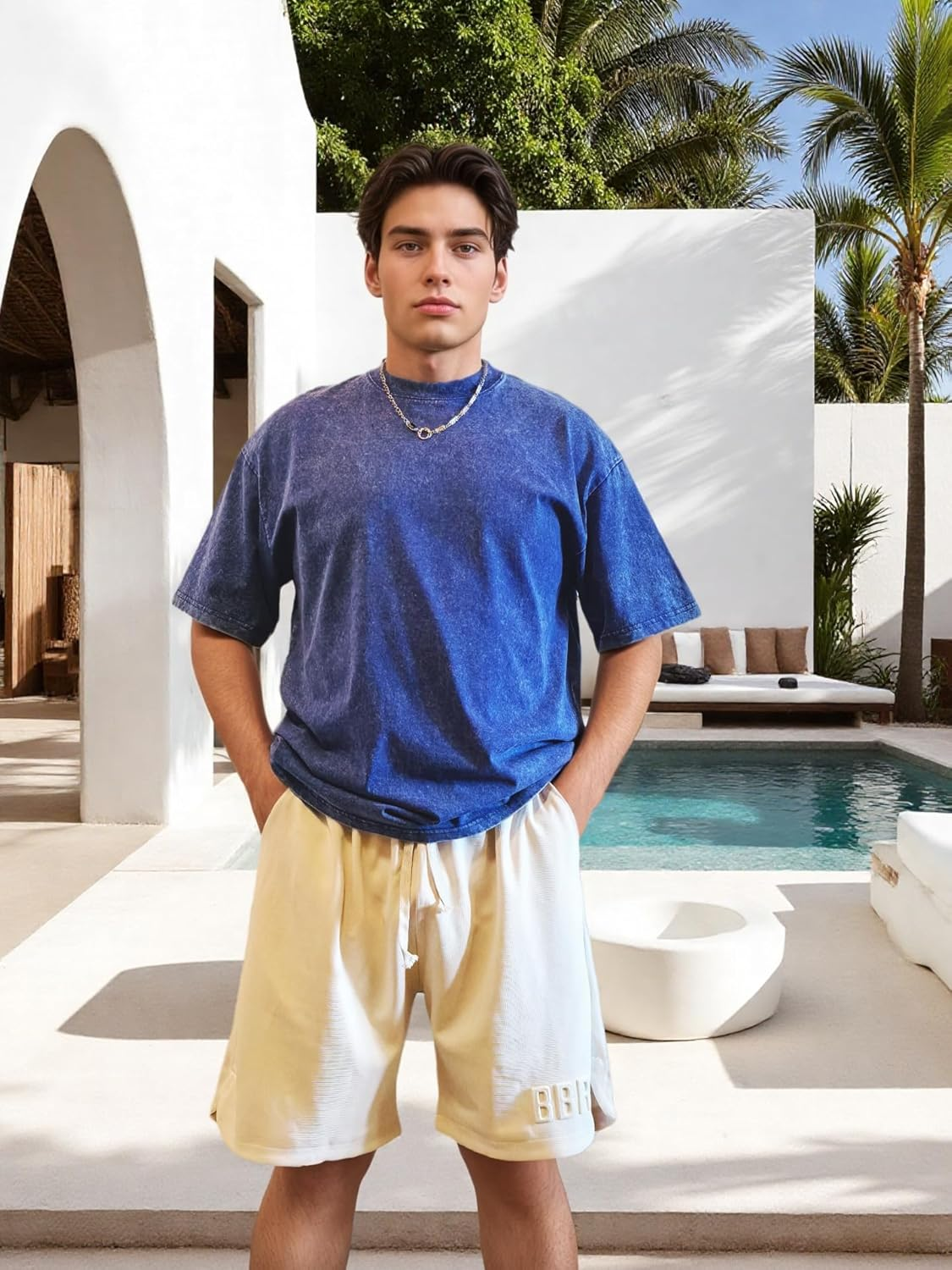 SAN Platina Oversized T Shirt Men Women - 2 Pack Acid Wash Heavy Cotton T Shirts,S-5Xl,Vintage T Shirt,Blue Black T Shirt image number 3