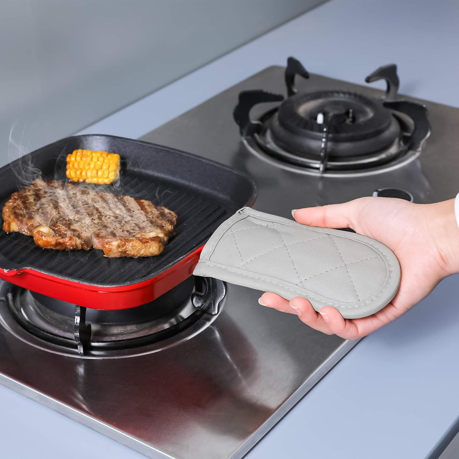 Cast Iron Skillet Handle Covers,Pot Handle Covers Heat Resistant,Pot Holders for Kitchen Heat Resistant,Machine Washable Handle Mitts 2 Pcs(Brown) - Brown image number 6