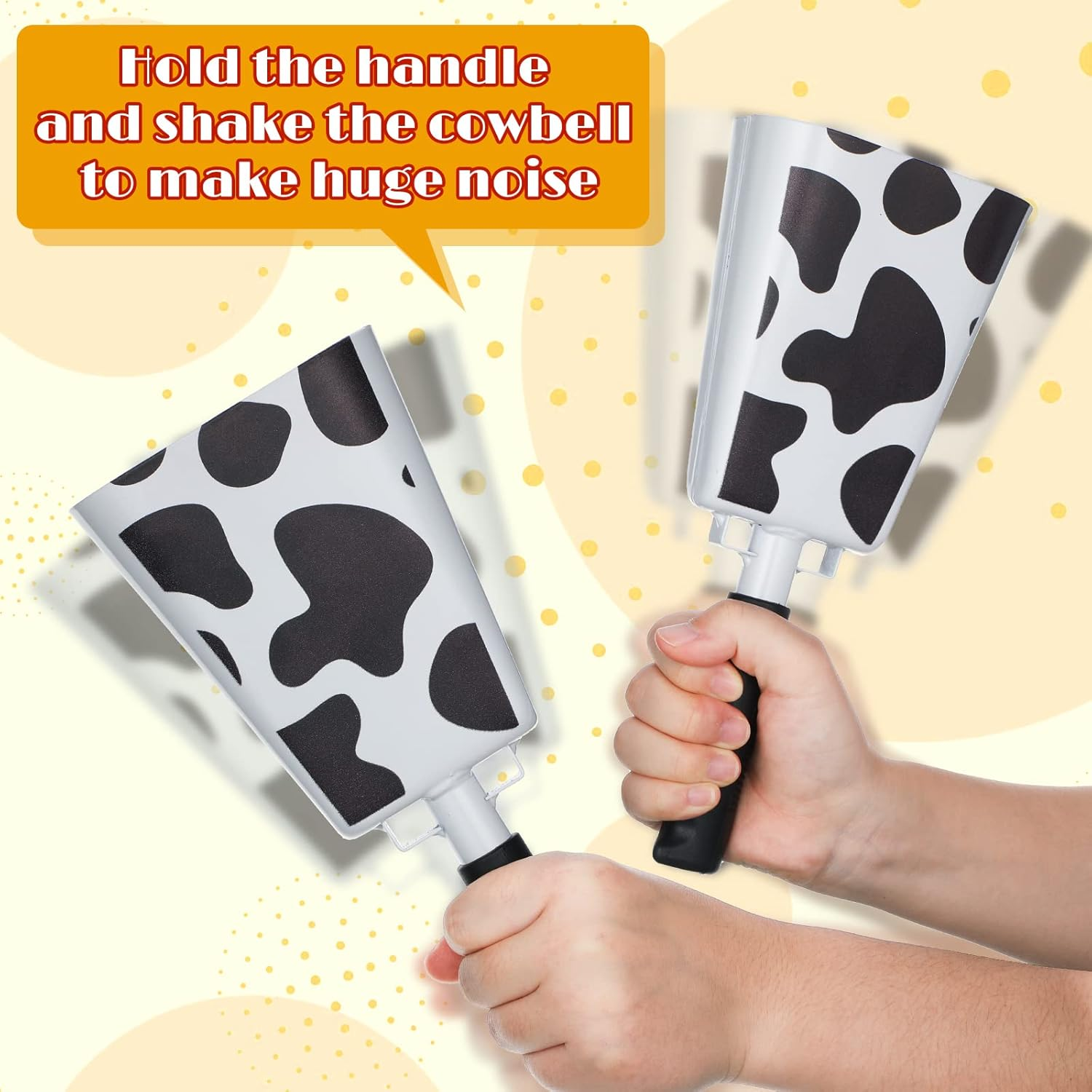 2 Pieces 10 Inch Steel Cowbell with Handle Cheering Bell for Sports Games Events Large Solid School Bells Metal Noise Maker Loud Percussion Musical Instrument Call Bell Alarm, Black and White image number 1