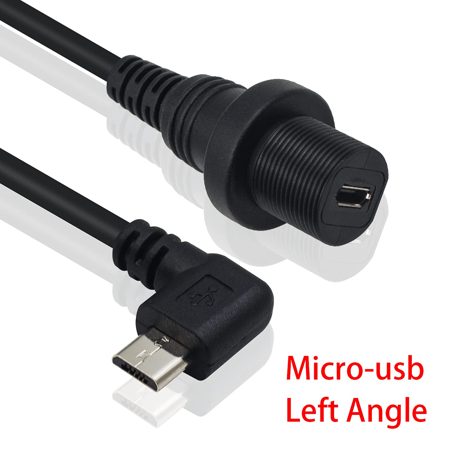 Duttek Micro USB Panel Mount Cable, Left Angled 90 Degree Micro USB Mount Extension Dash Flush Cable Male to Female for Car, Boat, Motorcycle, Truck Dashboard 30Cm/12 Inch image number 4