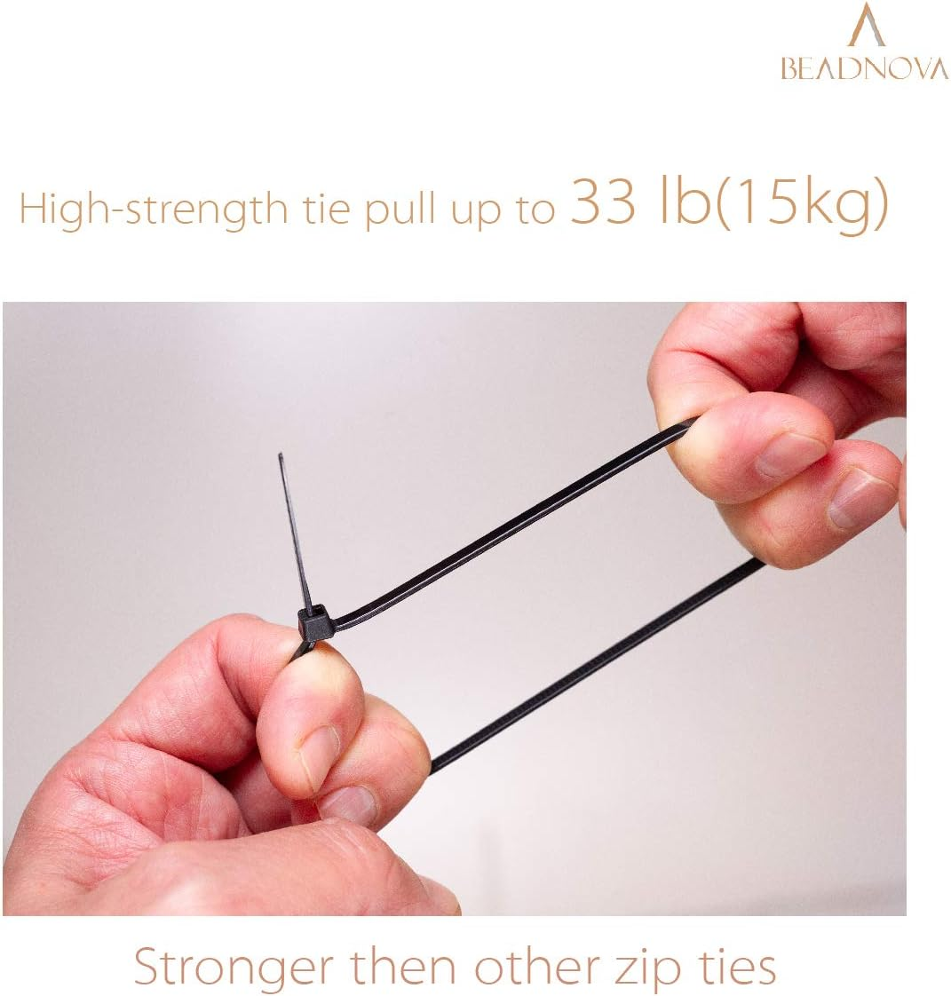 BEADNOVA Cable Tie Wraps Zip Ties Heavy Duty for Cables and Cords(10 Inch, Black, 100Pcs) image number 3