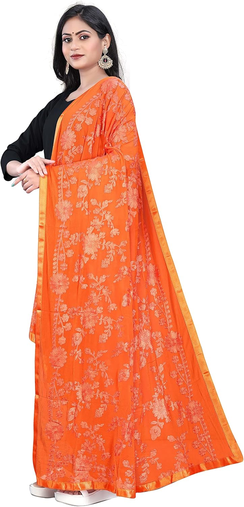 AKSHAR LLC Miss India Women'S Chiffon Dupatta with Heavy Embroidery Work image number 2