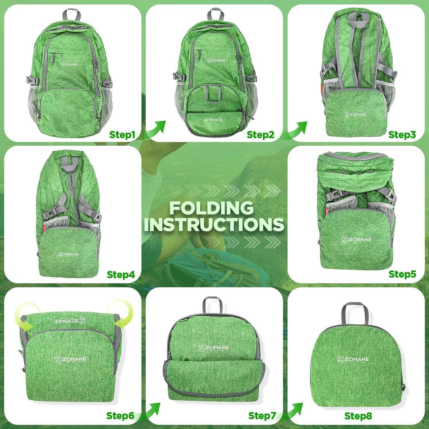 ZOMAKE Foldable Travel Daypack 25L - Lightweight Small Hiking Backpack Tear Resistant for Camping Outdoor Sports image number 6