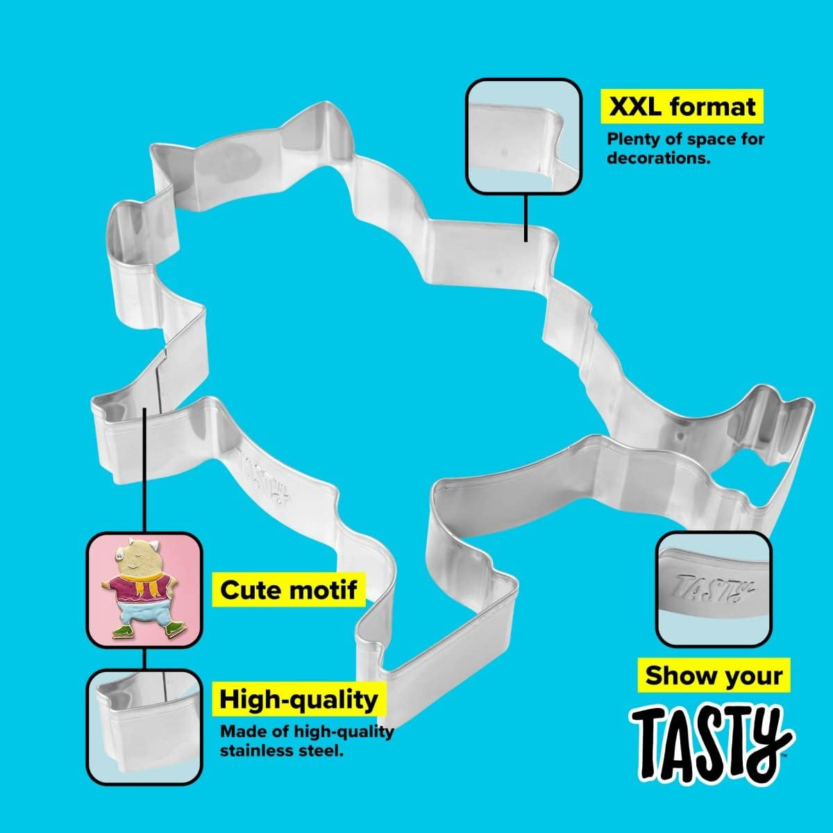 Tasty XXL Cookie Cutter, Ice Skating Pig, Piglet Shape, for Cute, Fun and Unique Cookie Creation and Baking in Classic Glossy Silver, Dimensions: 15.5 X 19 X 2.5Cm, Colour: Silver - Moose image number 5