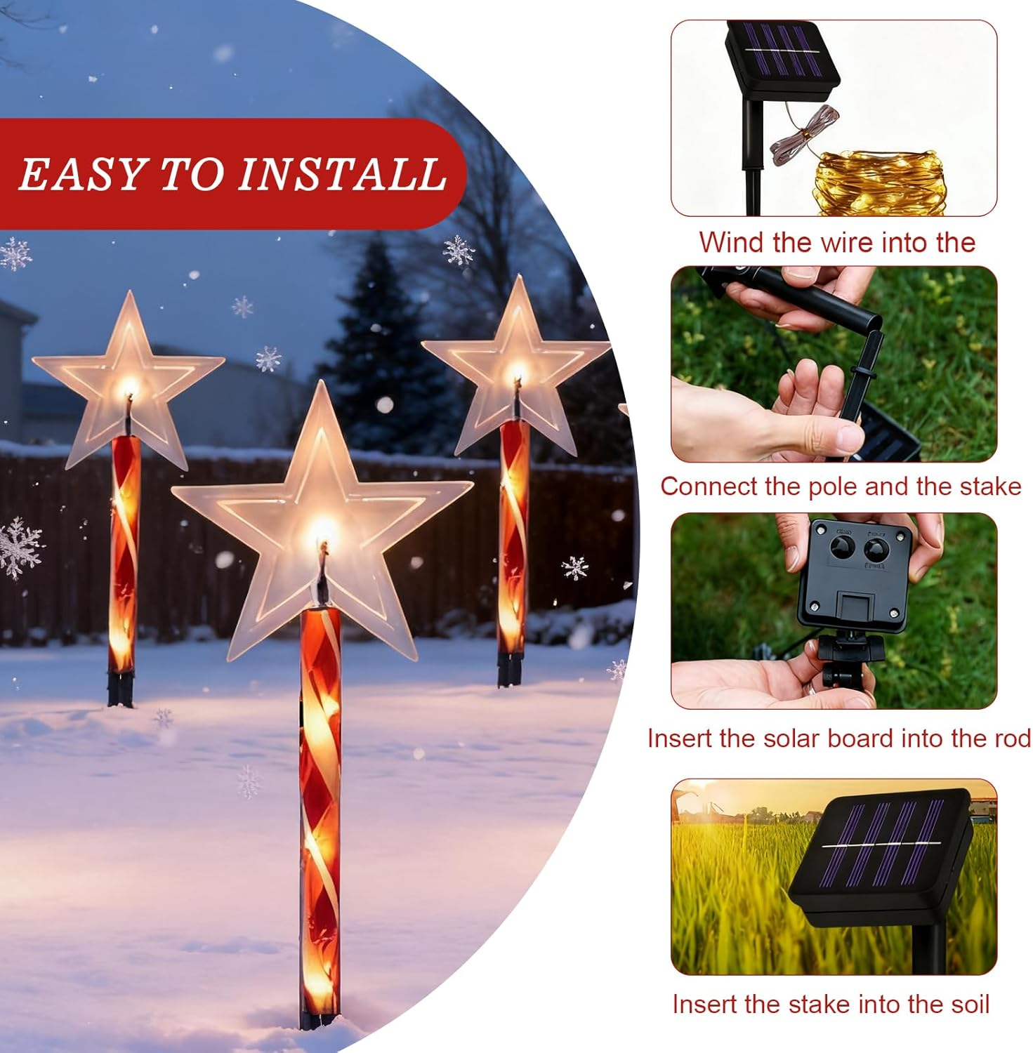 Quintrost Solar Christmas Lighting Star for Outdoors, Pack of 5 Christmas Stars Garden Lights, IP65 Waterproof Solar Lights, Christmas Decoration for Garden, Patio, Walkway, Yard, Lawn, Warm White image number 1