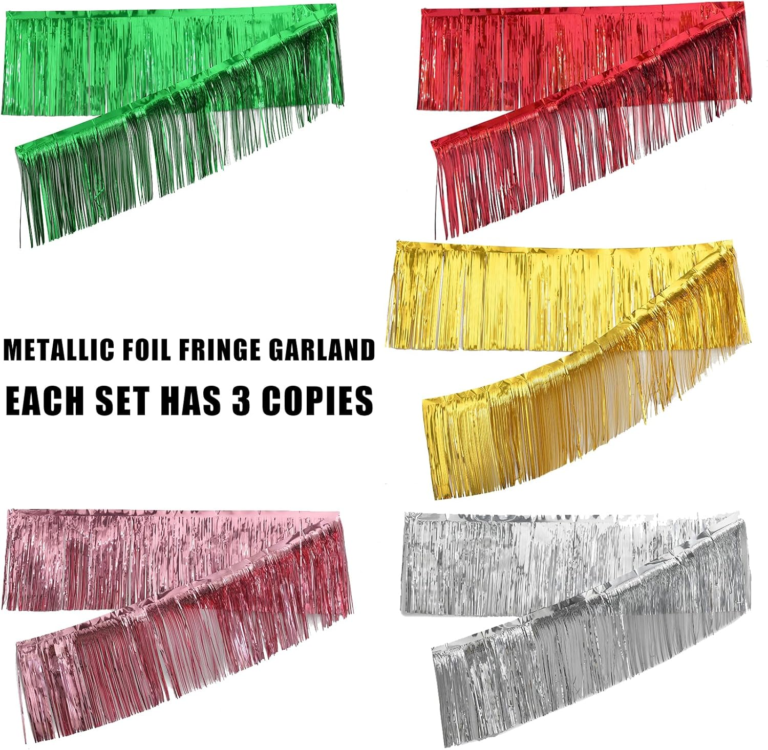 3 Packs Metallic Foil Fringe Garland, Parade Floats Wall Hanging Tinsel Fringe Banners for Wedding Birthday Party Holiday Photographic Wall Window Decoration, 10 Feet, Rose Gold - Rose Gold image number 2