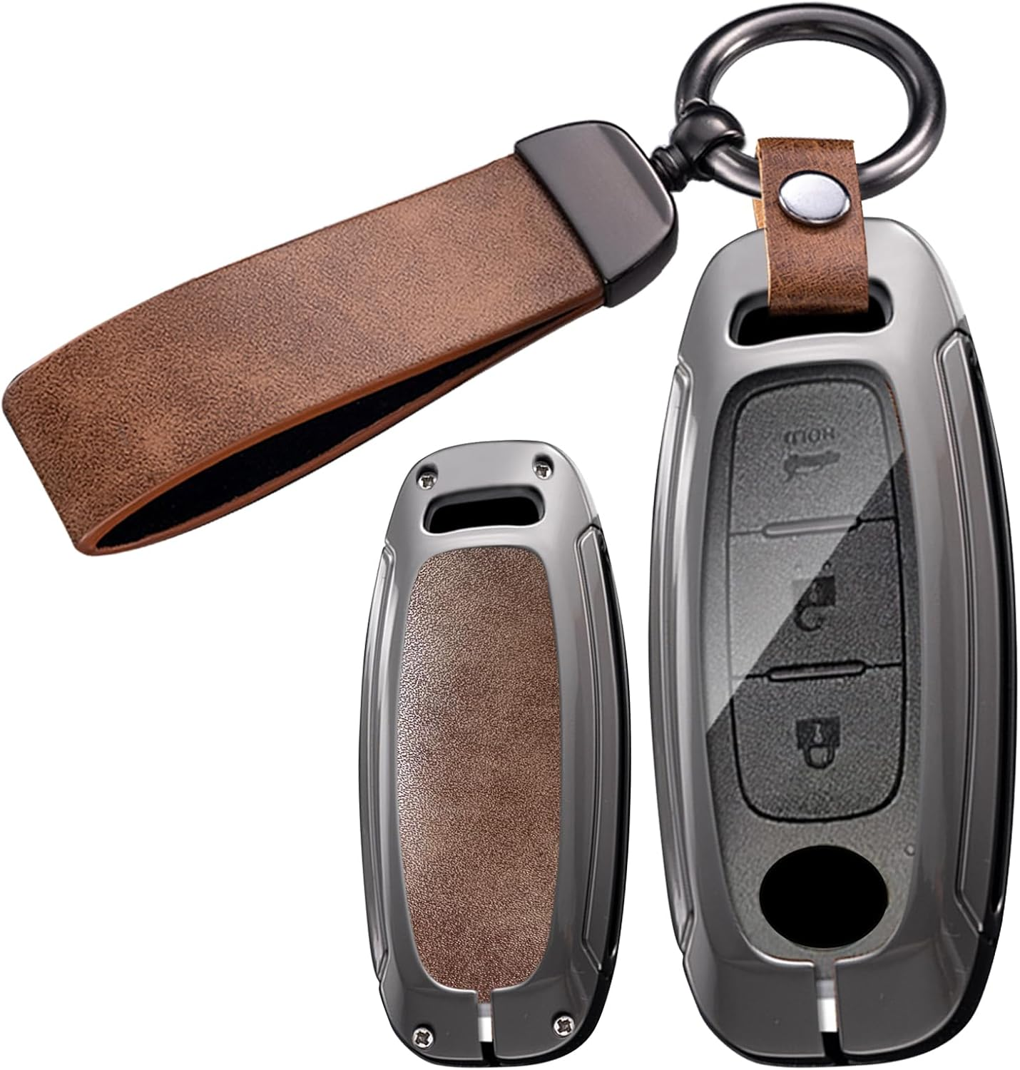 Ontto Metal Leather Car Key Fob Cover Fit for Nissan Ariya Qashqai X-Trail Epower Juke Teana 2023 2024 Smart Key Holder Case Keyring Shell Bag Keychain Auto Styling Accessories