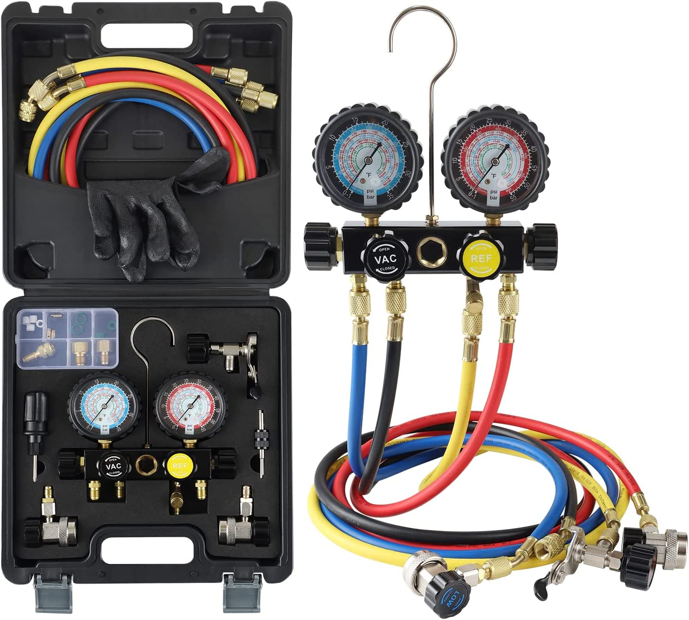 Lichamp HVAC Gauges with Hoses, AC Manifold Gauge Set R410A R134A R12 R22 Refrigerant Gauges image number 2