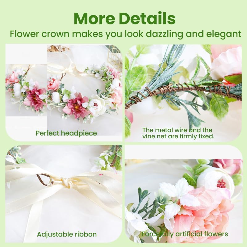 Artificial Bridal Flower Crown Women Floral Headband Flower Halo Floral Crown Wedding Party for Party Birthday Dance Headwear Maternity Shoot Props image number 3