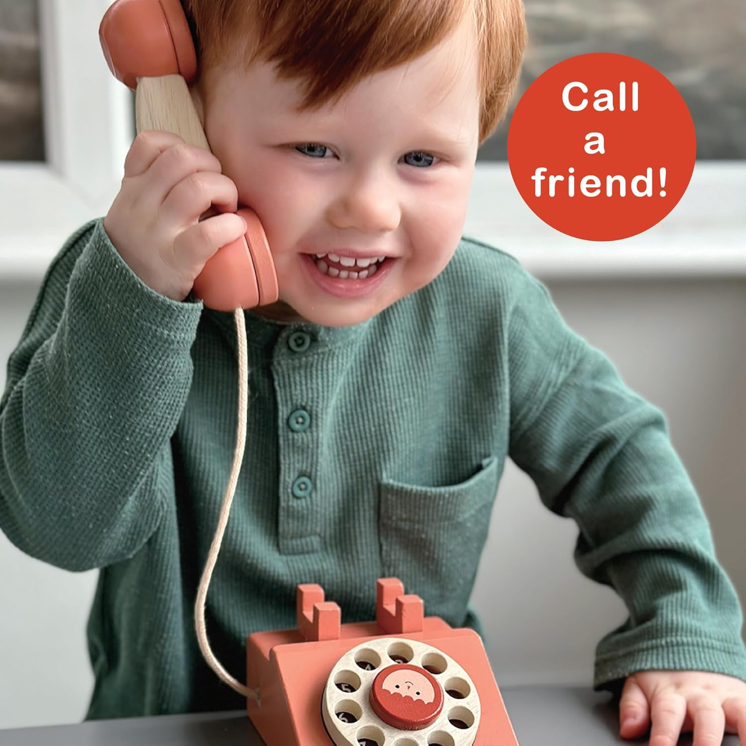 Mentari Ring Telephone Classic Wooden Toy with Removable Receiver and Finger Dial