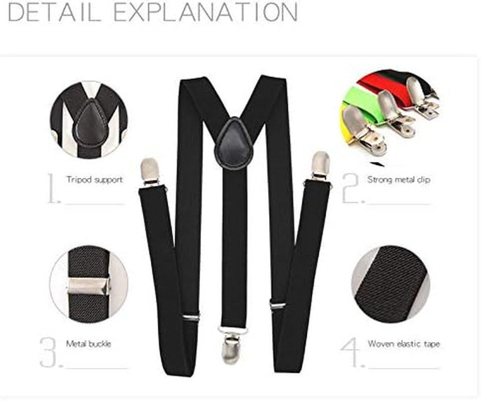 Mens Suspenders 1" Inch Elastic Adjustable Y-Back Clip-On Suspender - Black - Suspender  Bow Tie Set image number 3