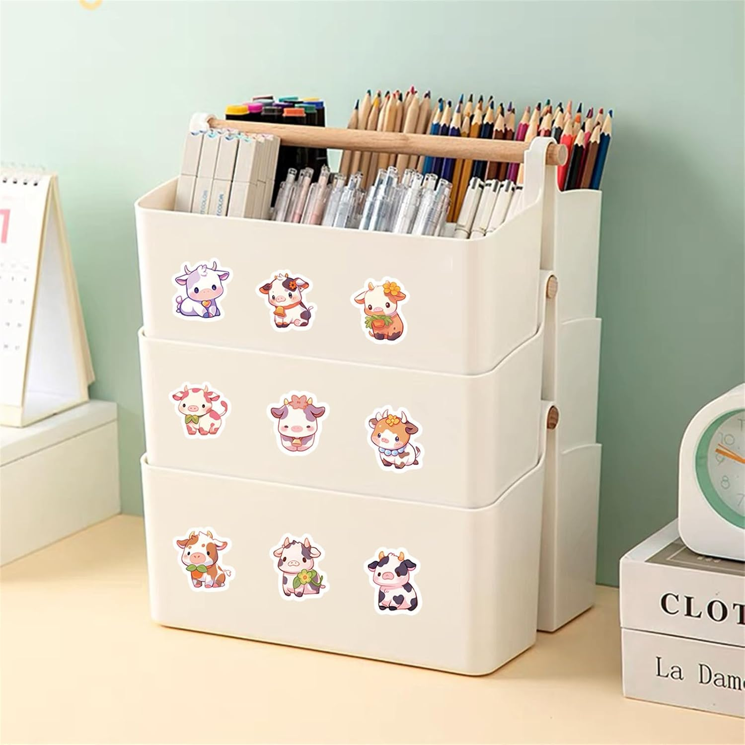 Cow Rolls Small Stickers for Kids 500Pcs Cute Circle Teacher Supplies Stickers for Kids Classroom 10 Designs Motivational Stickers for Training Reward (Cow) - Axolotl image number 3