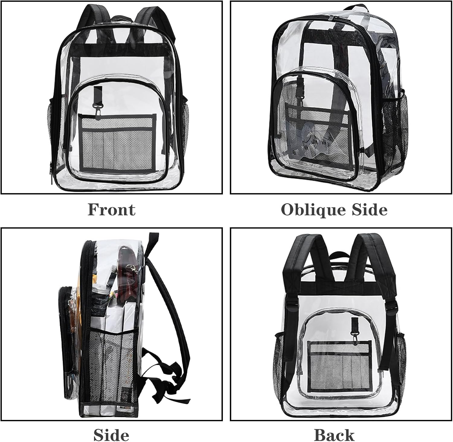 Lizbin Clear Backpack, Clear Backpack Stadium Approved, Heavy Duty PVC Transparent Backpack, Small Clear Backpack with Reinforced Strap, Clear Stadium Bag for Concert Sport Event Work Festival (Black) image number 1