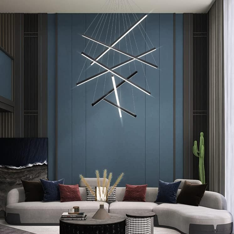 USOR LED 7 Bars Large Modern Chandelier Dimmable DIY Ceiling Light Fixture Duplex Building Adjustable Height Linear Pendant Light for Villa Hollow Modern Minimalist Staircase Lamp Restaurant 100Cm image number 3