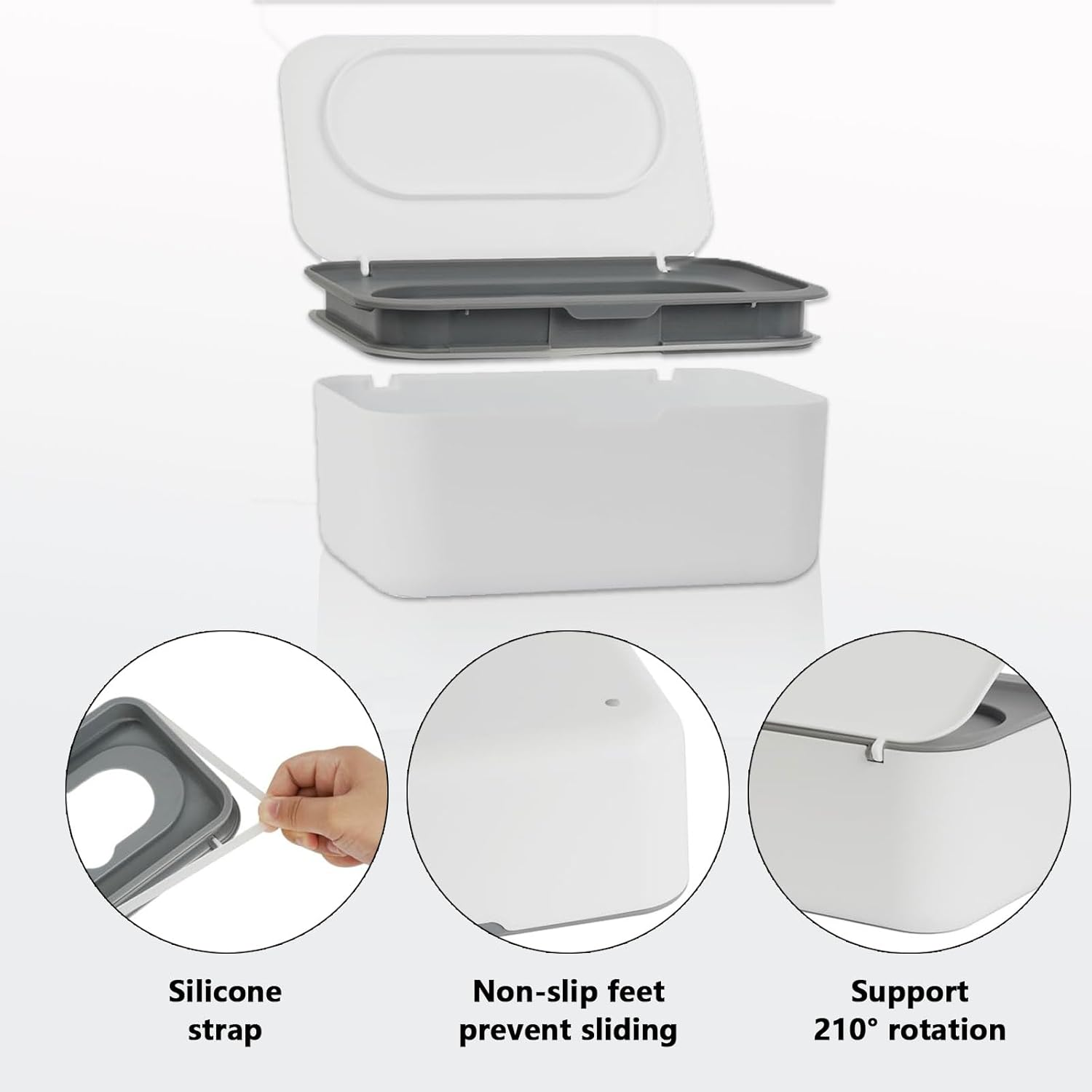 Wipes Dispenser for Baby & Adult, Wet Wipe Dispenser Compatible with Baby Wipes, 80 Wipes Capacity, Suitable for Living Room, Bathroom, Nursery, Easy Pull, Non-Slip Case by CRFY (Grey) image number 4