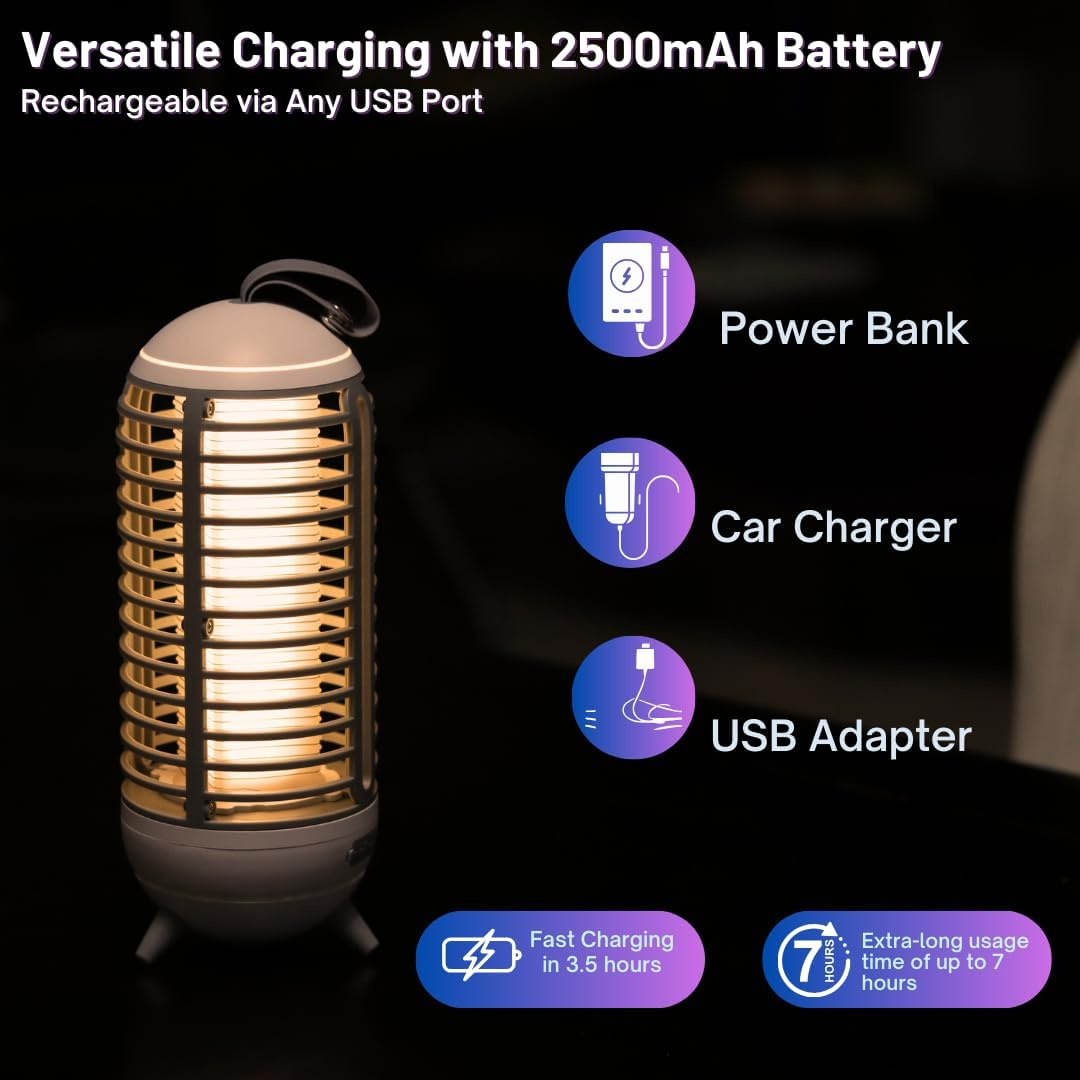 Mosquito Zapper Indoor Outdoor - Rechargeable 2500Mah Type-C Bug Zapper with Cleaning Brush - 2 in 1 Mosquito Trap Blue Light Lighting Lamp image number 3