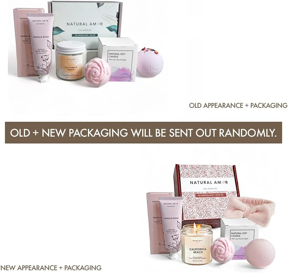 Natural Amor Relaxation Spa Gifts for Women,4Pcs Gift Box Including Candle, Hand Cream, Bath Bomb image number 1
