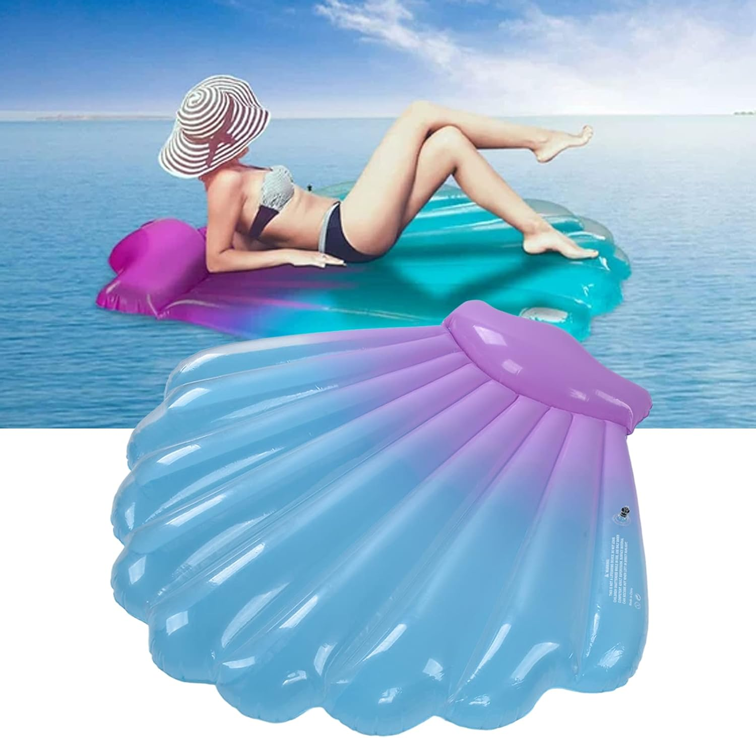 Pool Floating Bed, Shell Shaped Inflatable Scallop Pool Float Beach Lounger Floating Pool Chair Lounge Floats Water Sofa Floating Air Cushion Beach, for Chilling in the Pool (57.09In X 55.12In) image number 4