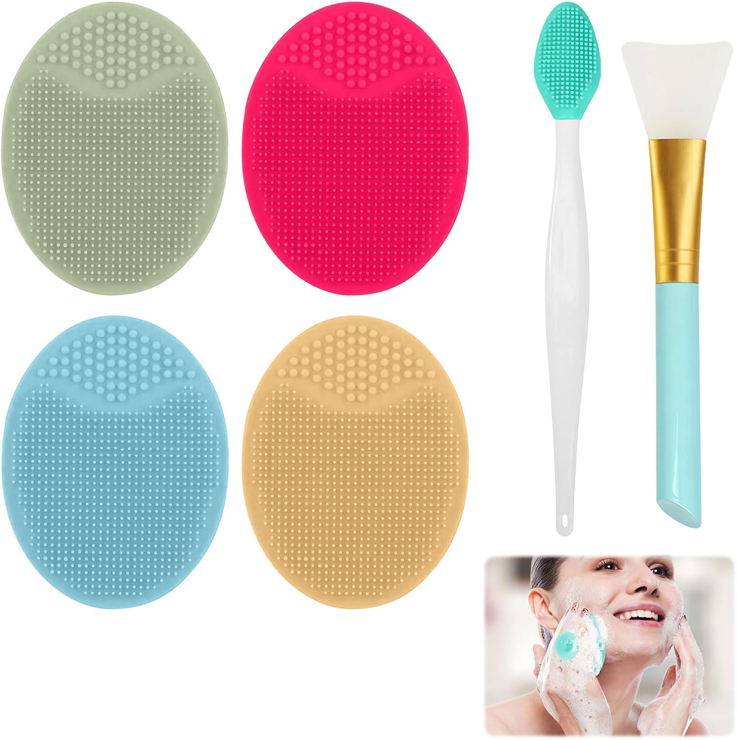 Silicone Face Scrubber, 6Pcs Skin Care Tools, Silicone Scrubber, Facial Pore Cleansing Brush Manual Kit, with Lip Exfoliator Brush, Soft Face Scrubber for Skin Care and Exfoliator image number 3