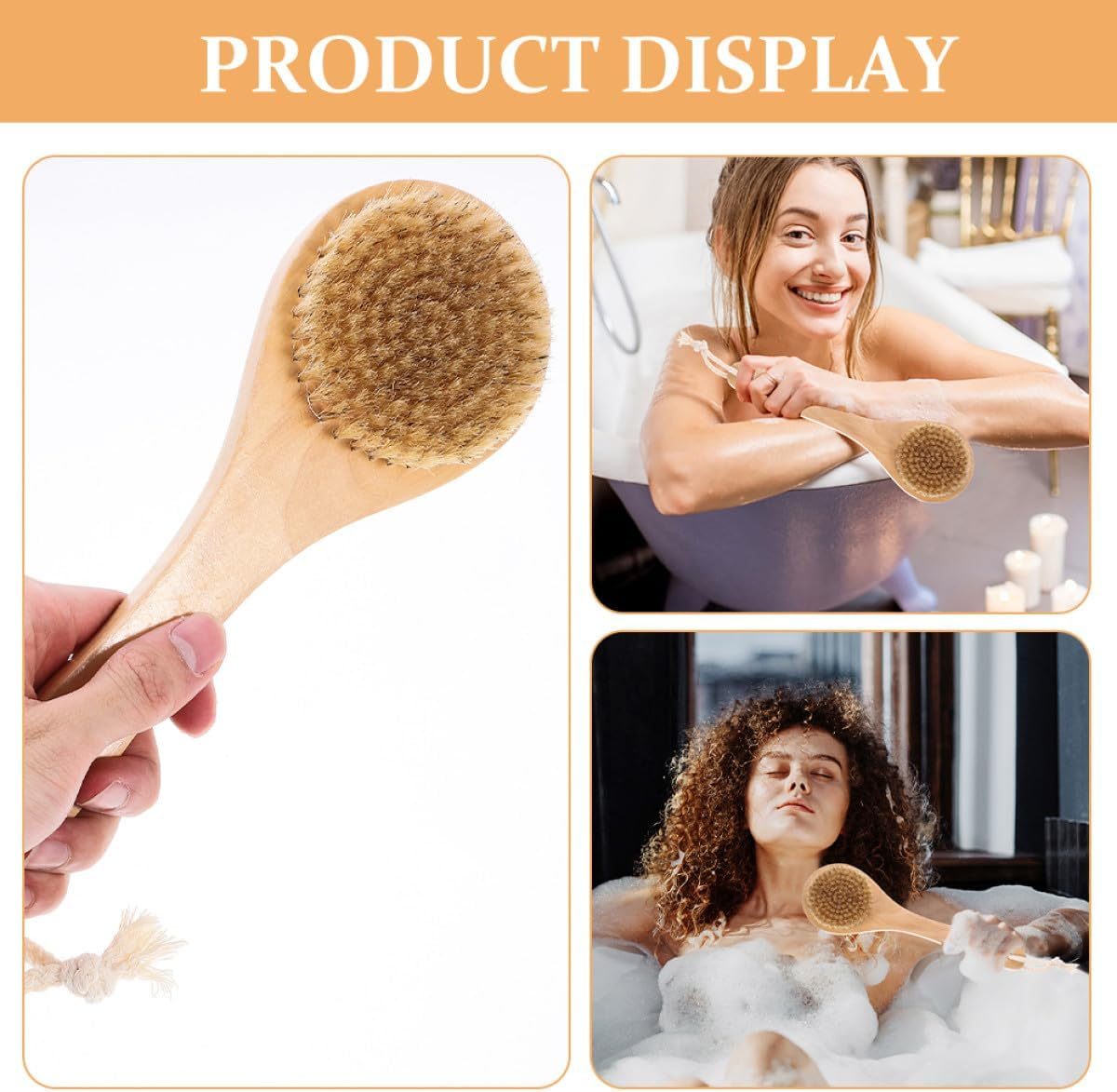 OKUMEYR Soft Bristle Boar Bristle Bath Brush with Wooden Handle Exfoliating Massage Shower Brush for Body Cleansing and Skin Care Medium Size Suitable for Home and Travel Use image number 5