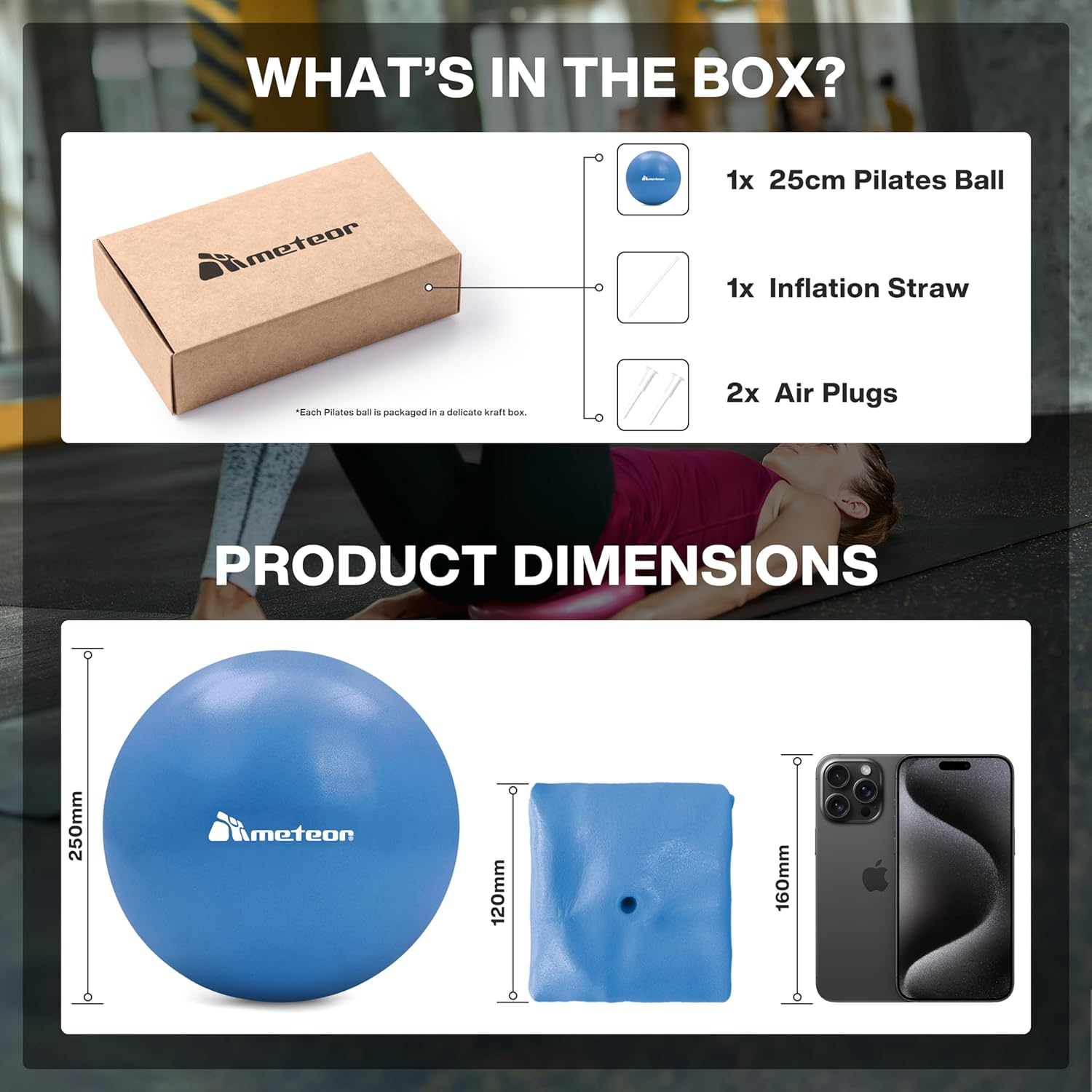 Meteor 2Pcs Mini Pilates Ball (25Cm) - Small Swiss Ball, Exercise Ball, Fitness Ball, Barre Ball - Ideal for Yoga, Pilates, Therapy & Relaxation image number 3