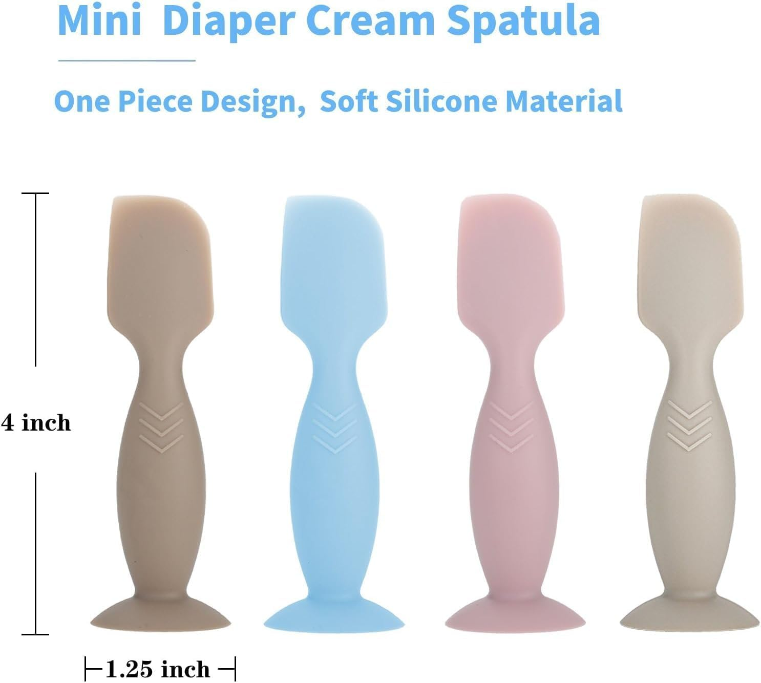 4 Pack Mini Baby Diaper Cream Spatula Applicator, Soft Silicone Baby Butt Paste Spatula Diaper Cream Brush with Suction Cup Base (Brown, Blue, Pink, Gray) image number 3