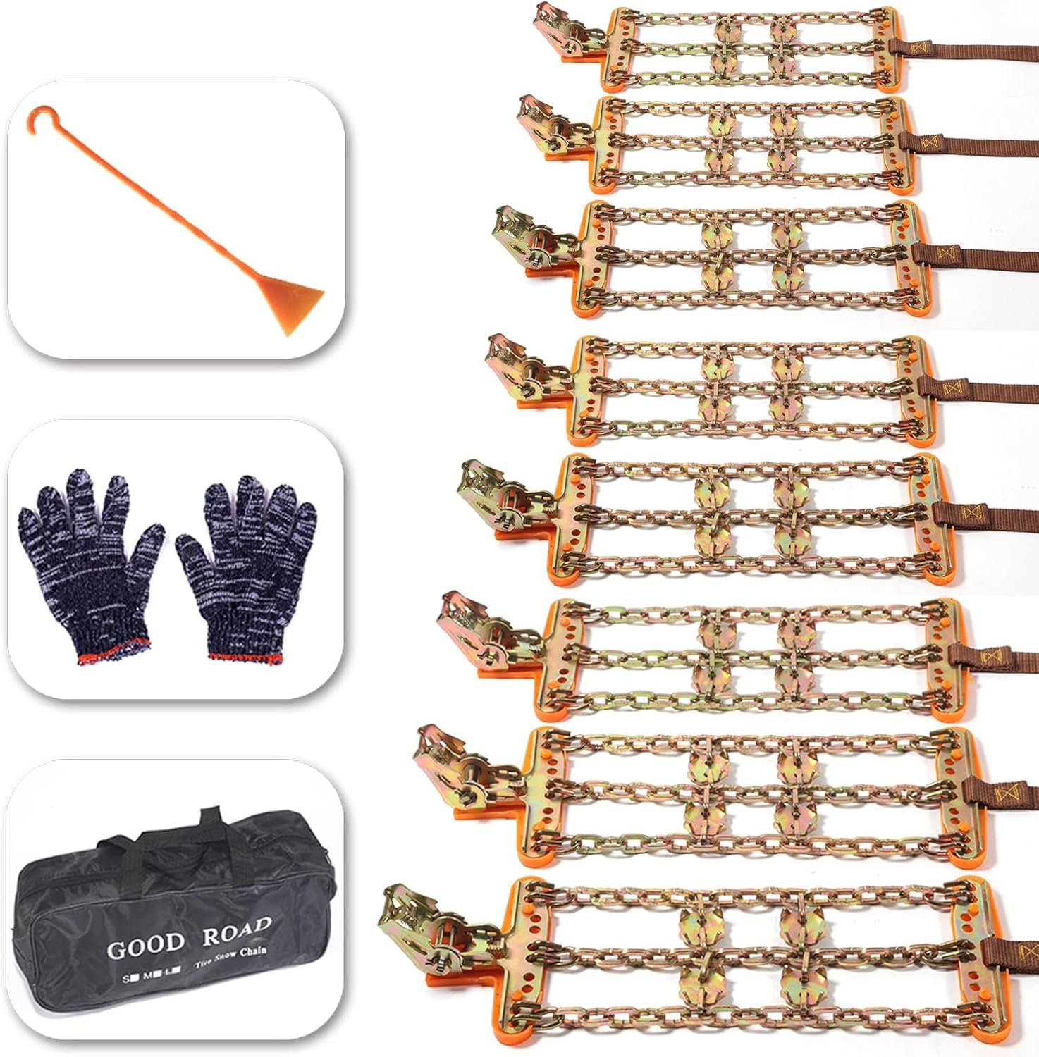 Heavy Duty 8-Pack Snow Chains ，Universal Fit for Cars, 4Wds & Suvs ，Tyre Width 175-265Mm (6.8-10.4 Inch) image number 2