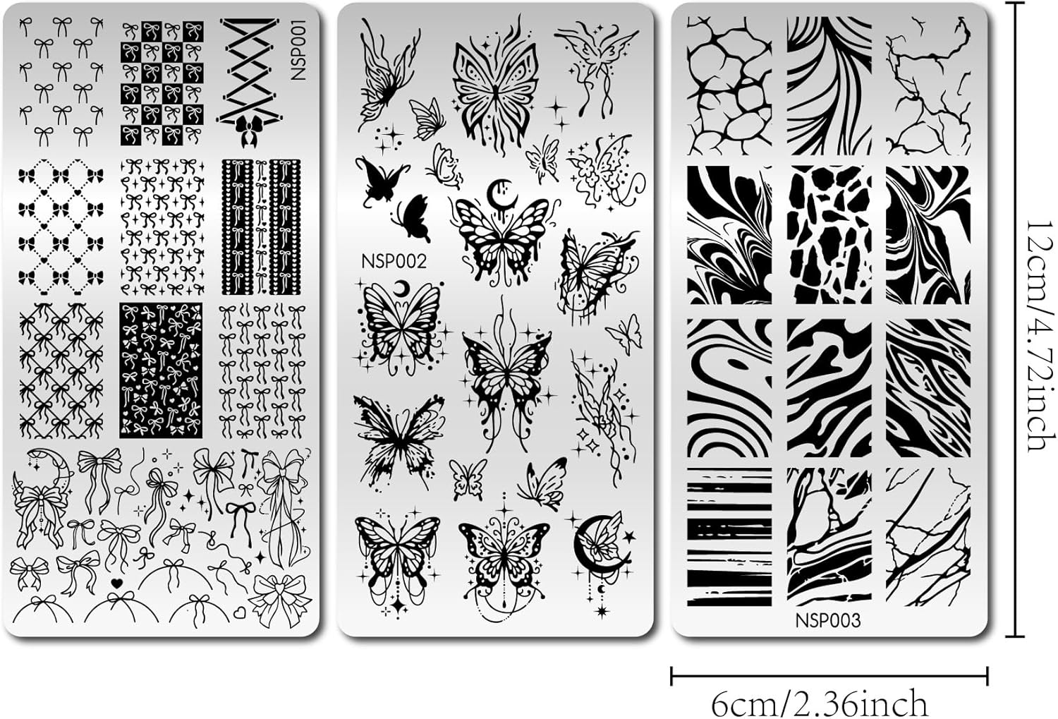 Arriettycraft 3Pcs/Pack Marble Nail Stamping Plates, Bow Nail Stamper Butterfly Art Stencils Stainless Steel Image Plate for Nails Art Design Manicure Salon image number 3